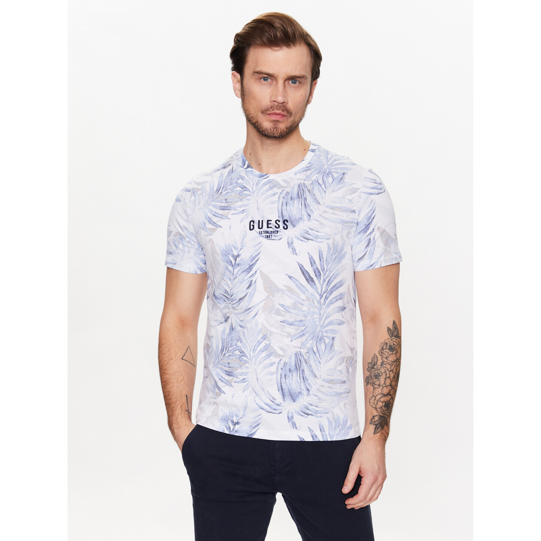 Guess Тишърт Foliage M3GI27 I3Z14 Син Slim Fit - Pepit.bg