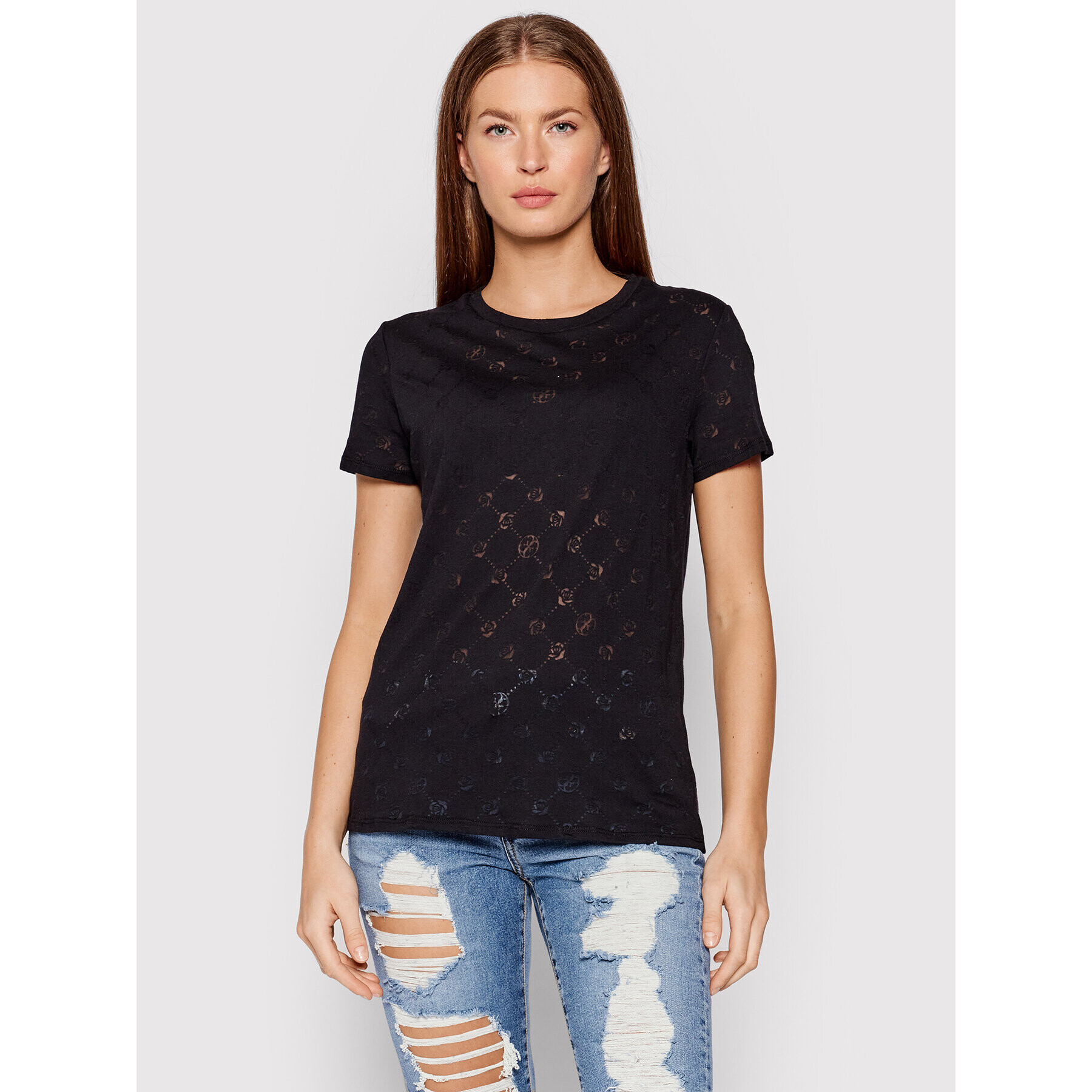 Guess Тишърт Gamine Logo Burnout W1YI25 RAQT1 Черен Regular Fit - Pepit.bg