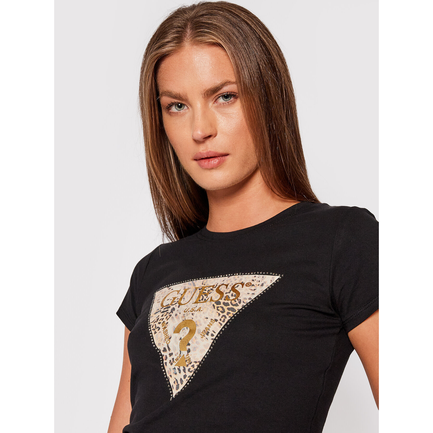 Guess Тишърт Ghost Leopard Logo W1BI52 KA0Q0 Черен Regular Fit - Pepit.bg
