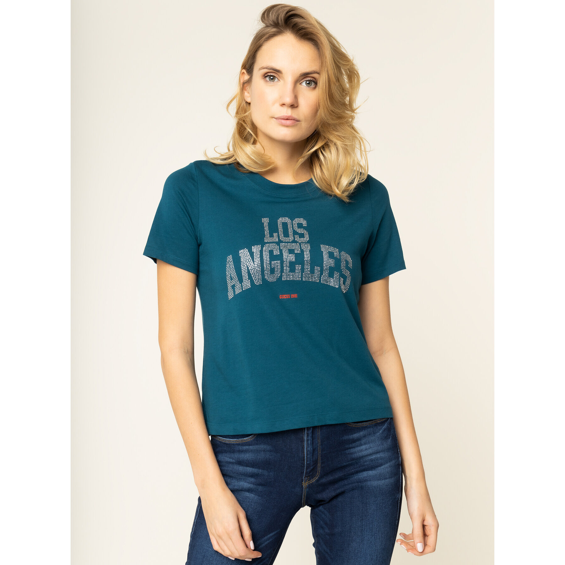 Guess Тишърт Glam La Tee W01I89 R5JK0 Син Regular Fit - Pepit.bg