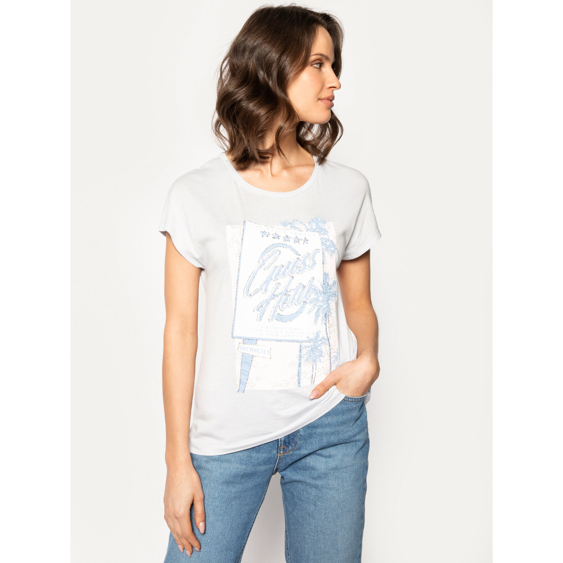 Guess Тишърт Glamour Tee W0GI50 K46D0 Син Regular Fit - Pepit.bg