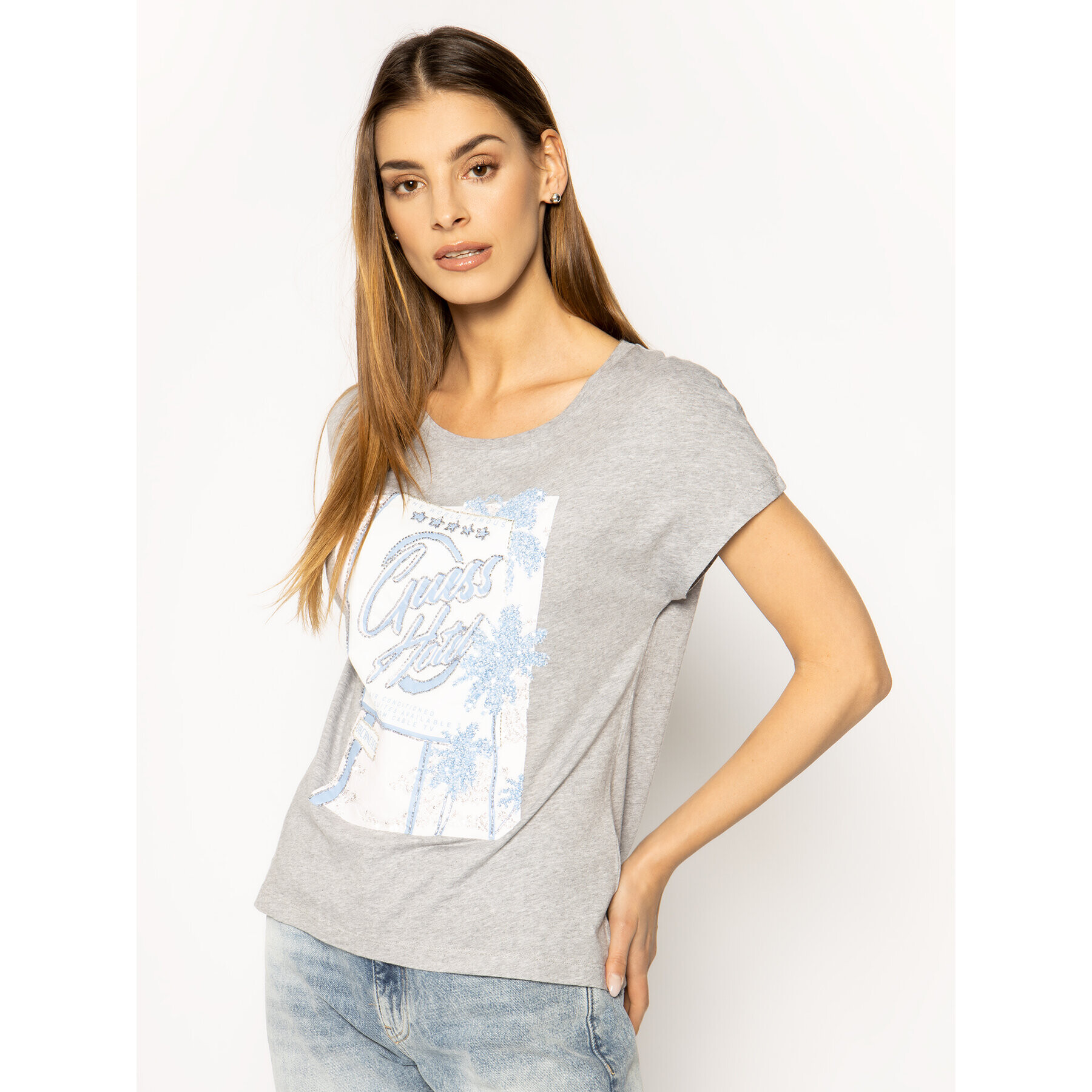 Guess Тишърт Glamour Tee W0GI50 K46D0 Сив Regular Fit - Pepit.bg