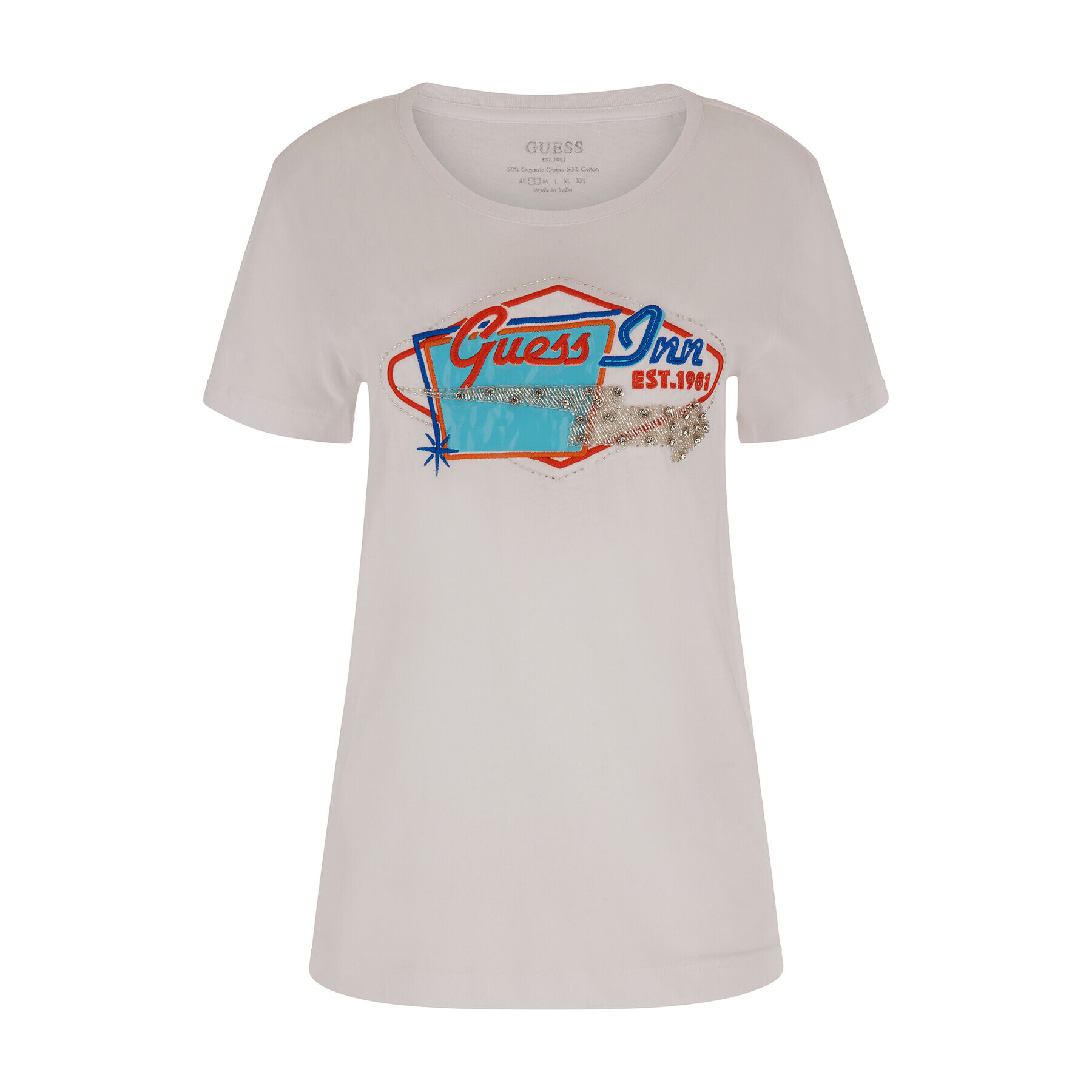 Guess Тишърт Hotel W3GI26 JA914 Бял Regular Fit - Pepit.bg