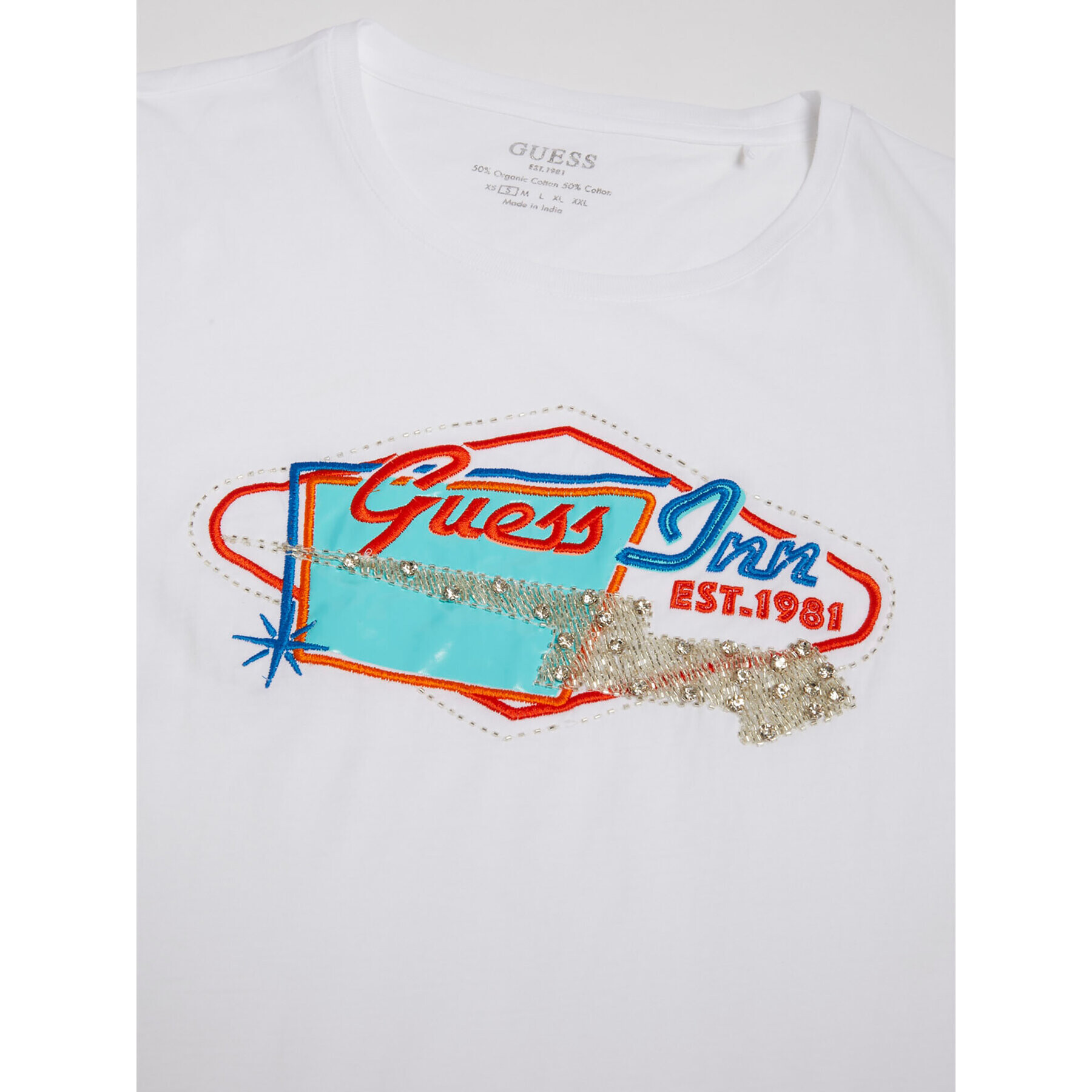 Guess Тишърт Hotel W3GI26 JA914 Бял Regular Fit - Pepit.bg