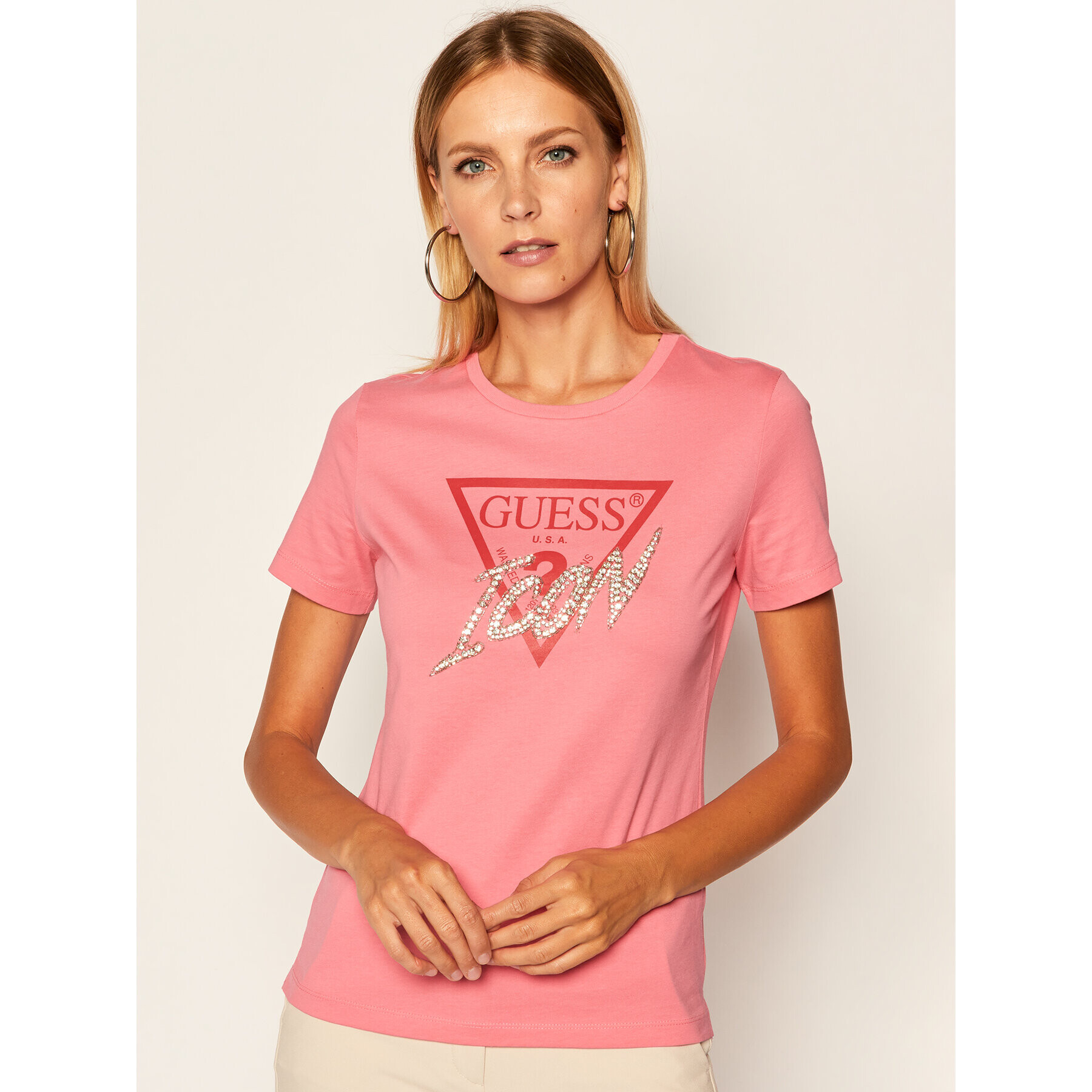 Guess Тишърт Icon W0YI32 I3Z00 Розов Regular Fit - Pepit.bg