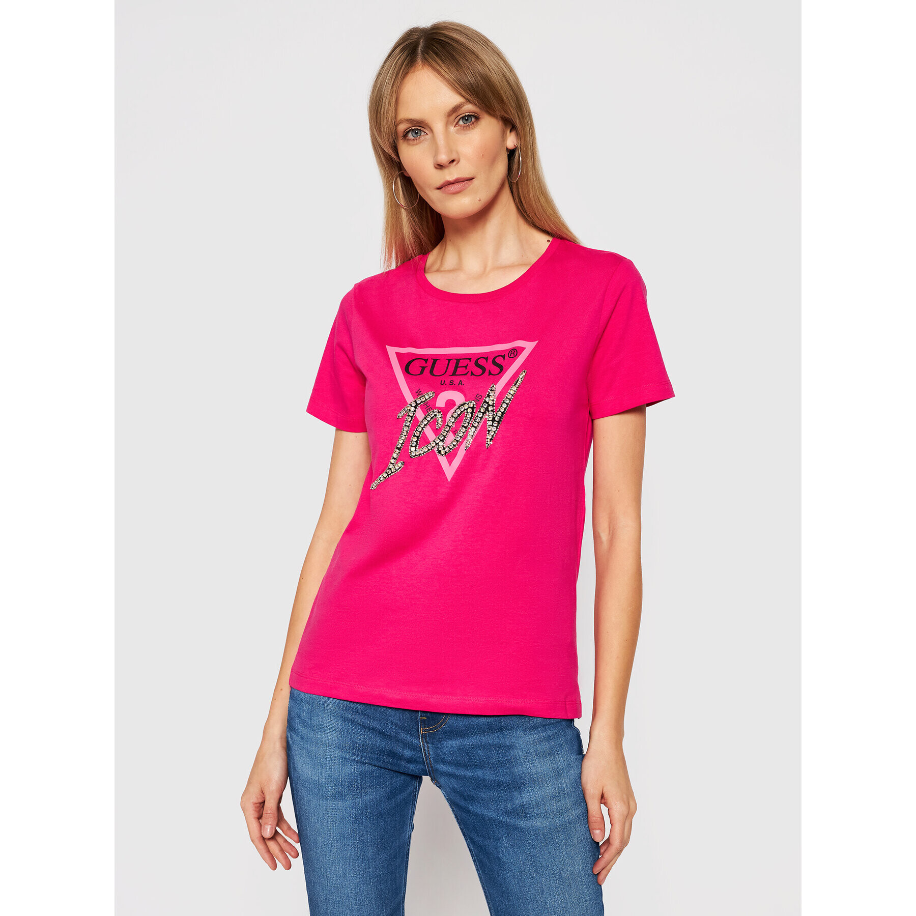 Guess Тишърт Icon W1RI25 I3Z00 Розов Regular Fit - Pepit.bg