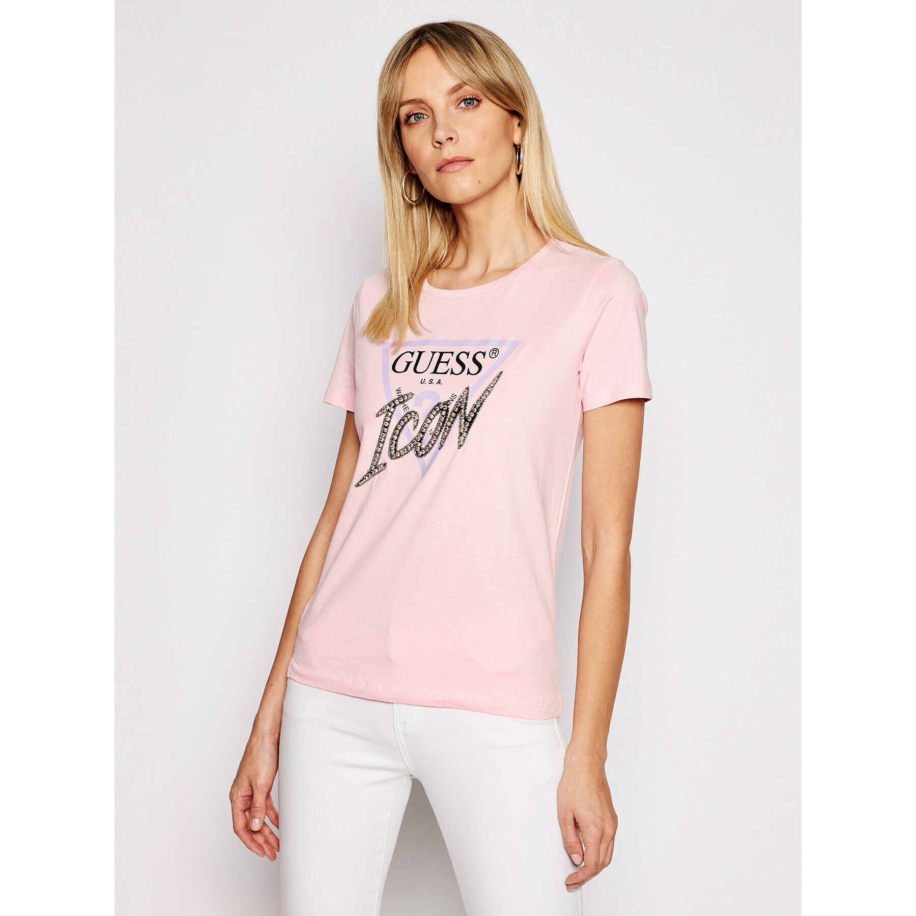 Guess Тишърт Icon W1RI25 I3Z00 Розов Regular Fit - Pepit.bg