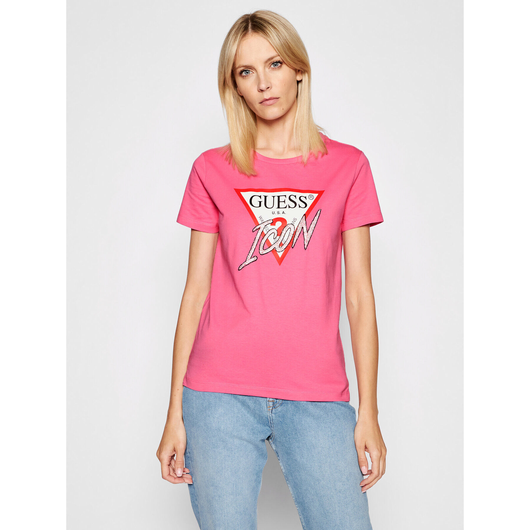 Guess Тишърт Icon W1YI0Y I3Z00 Розов Regular Fit - Pepit.bg