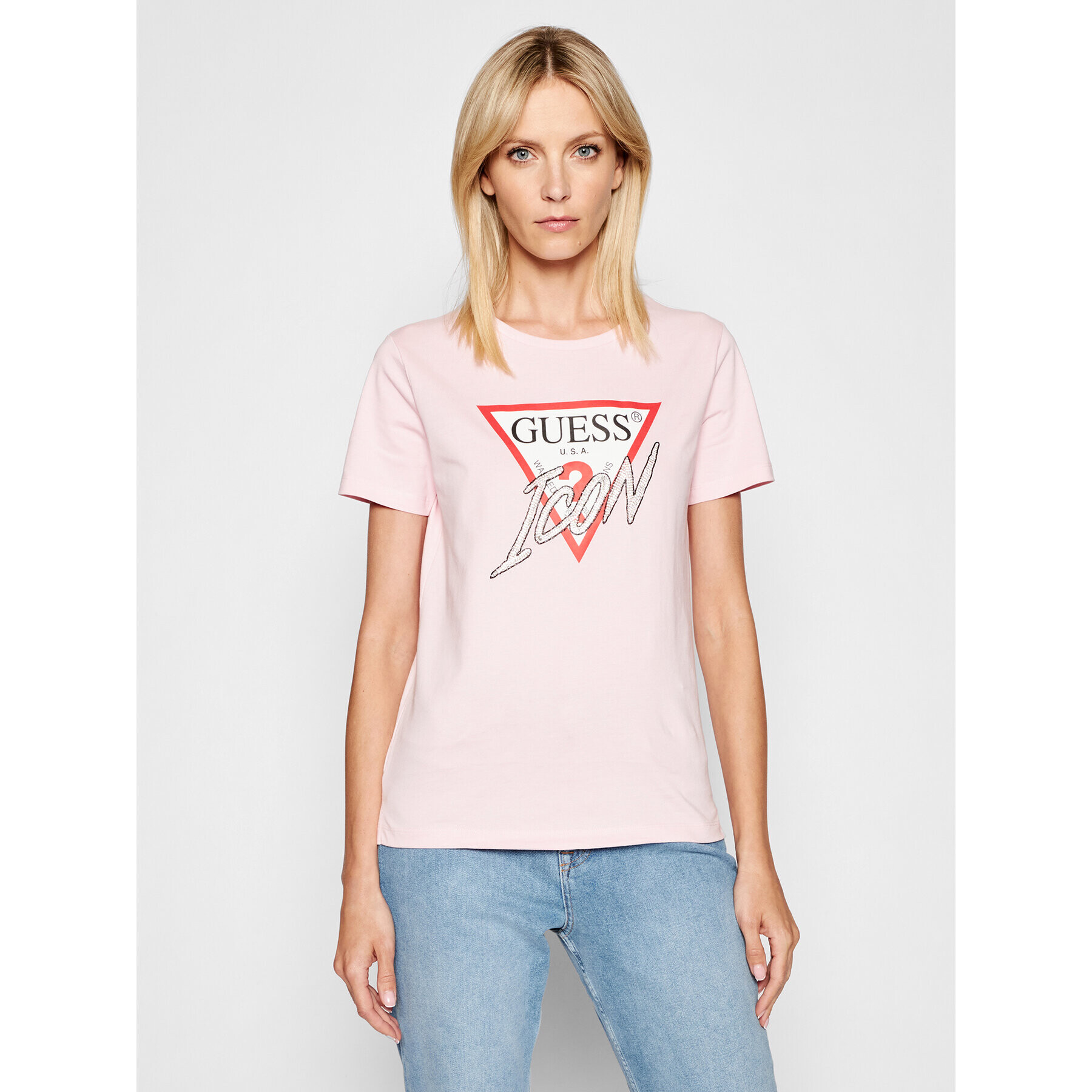Guess Тишърт Icon W1YI0Y I3Z00 Розов Regular Fit - Pepit.bg
