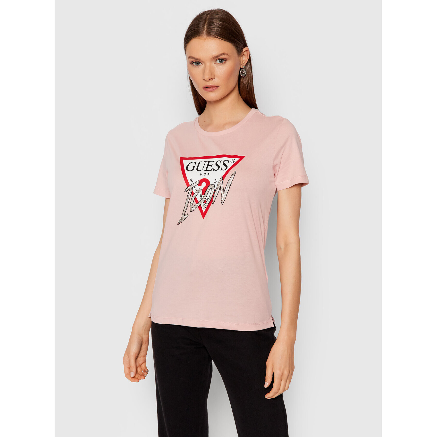 Guess Тишърт Icon W1YI0Y I3Z00 Розов Regular Fit - Pepit.bg