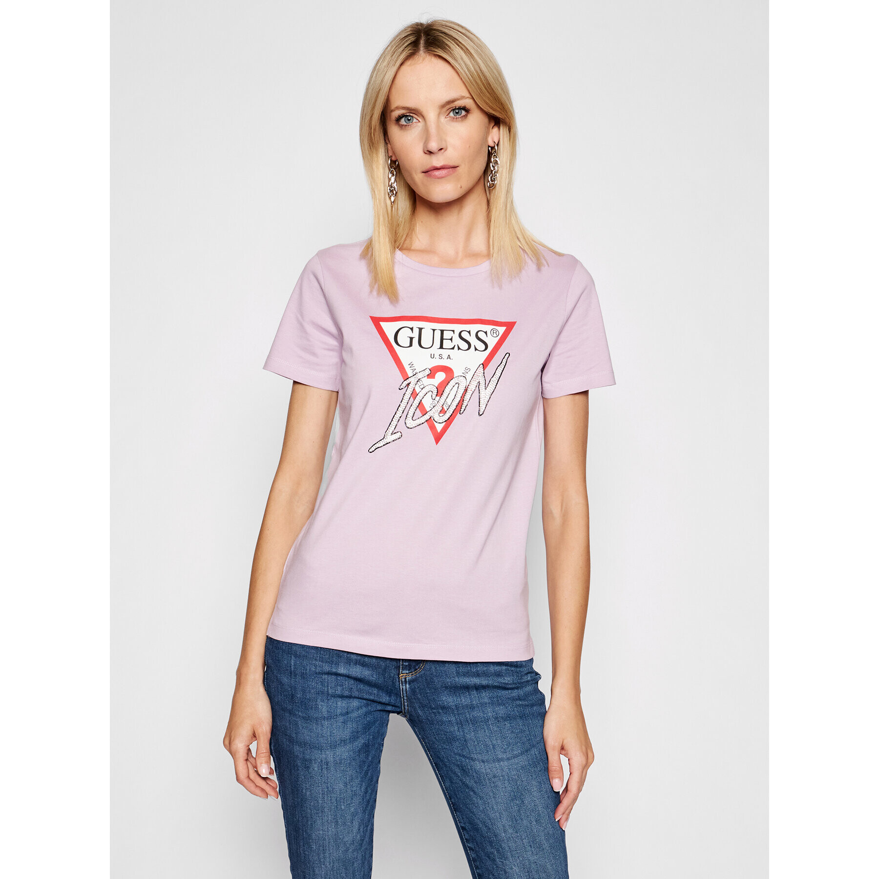 Guess Тишърт Icon W1YI0Y I3Z00 Виолетов Regular Fit - Pepit.bg