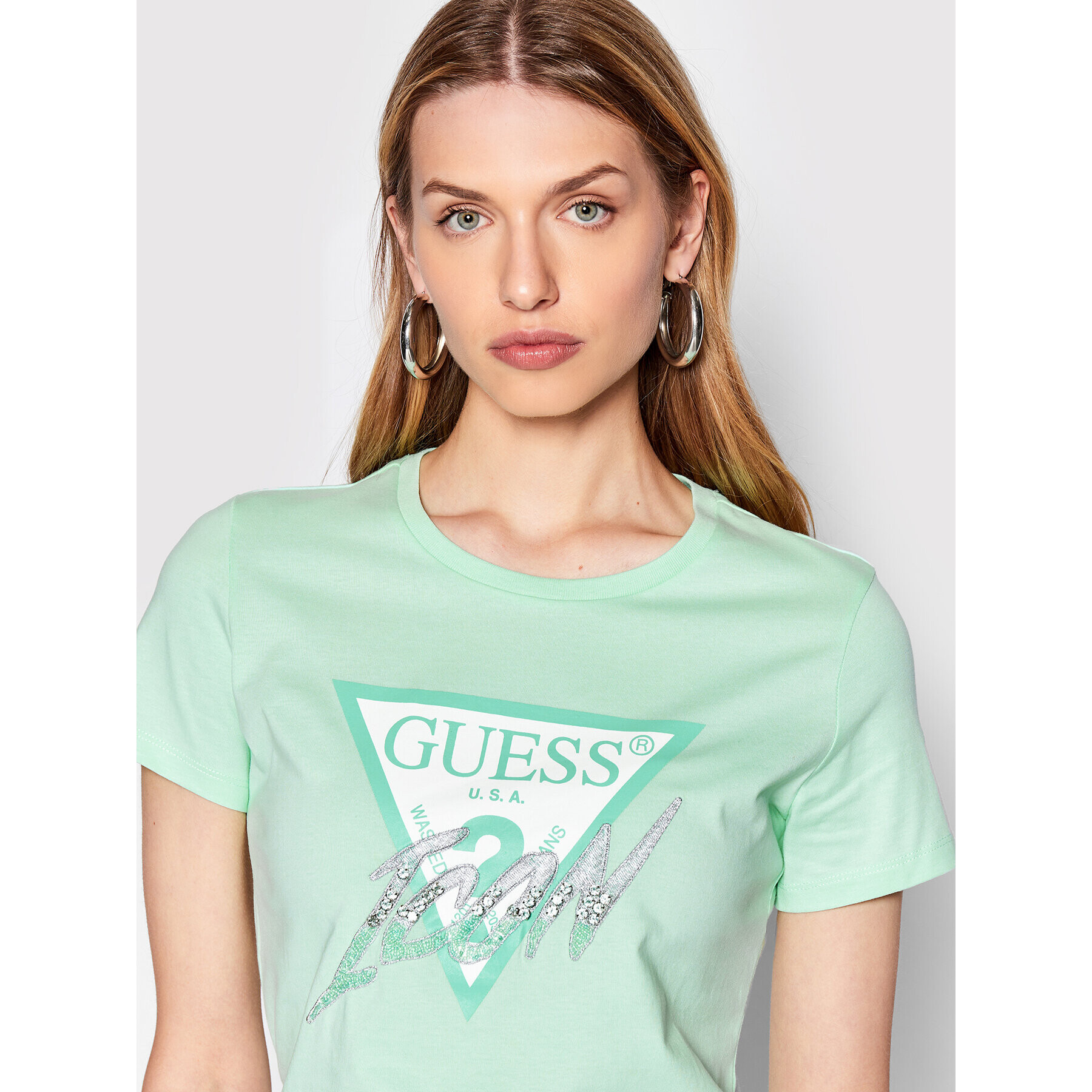 Guess Тишърт Icon W2GI02 I3Z11 Зелен Regular Fit - Pepit.bg