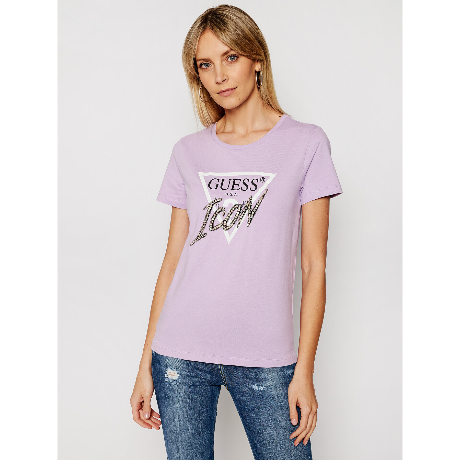 Guess Тишърт Iconic Tee W1RI25 I3Z00 Виолетов Regular Fit - Pepit.bg