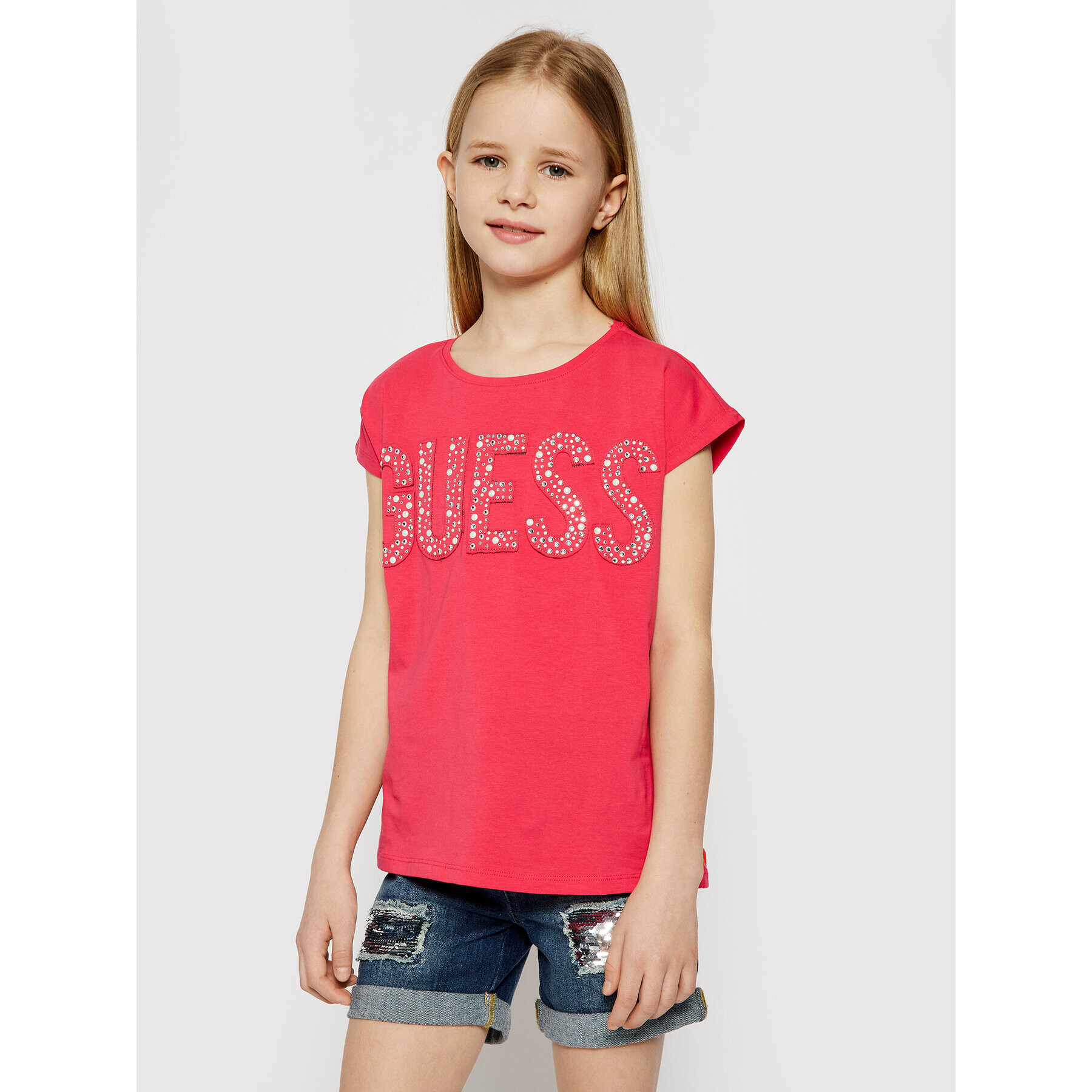 Guess Тишърт J1RI34 K6YW1 Розов Regular Fit - Pepit.bg