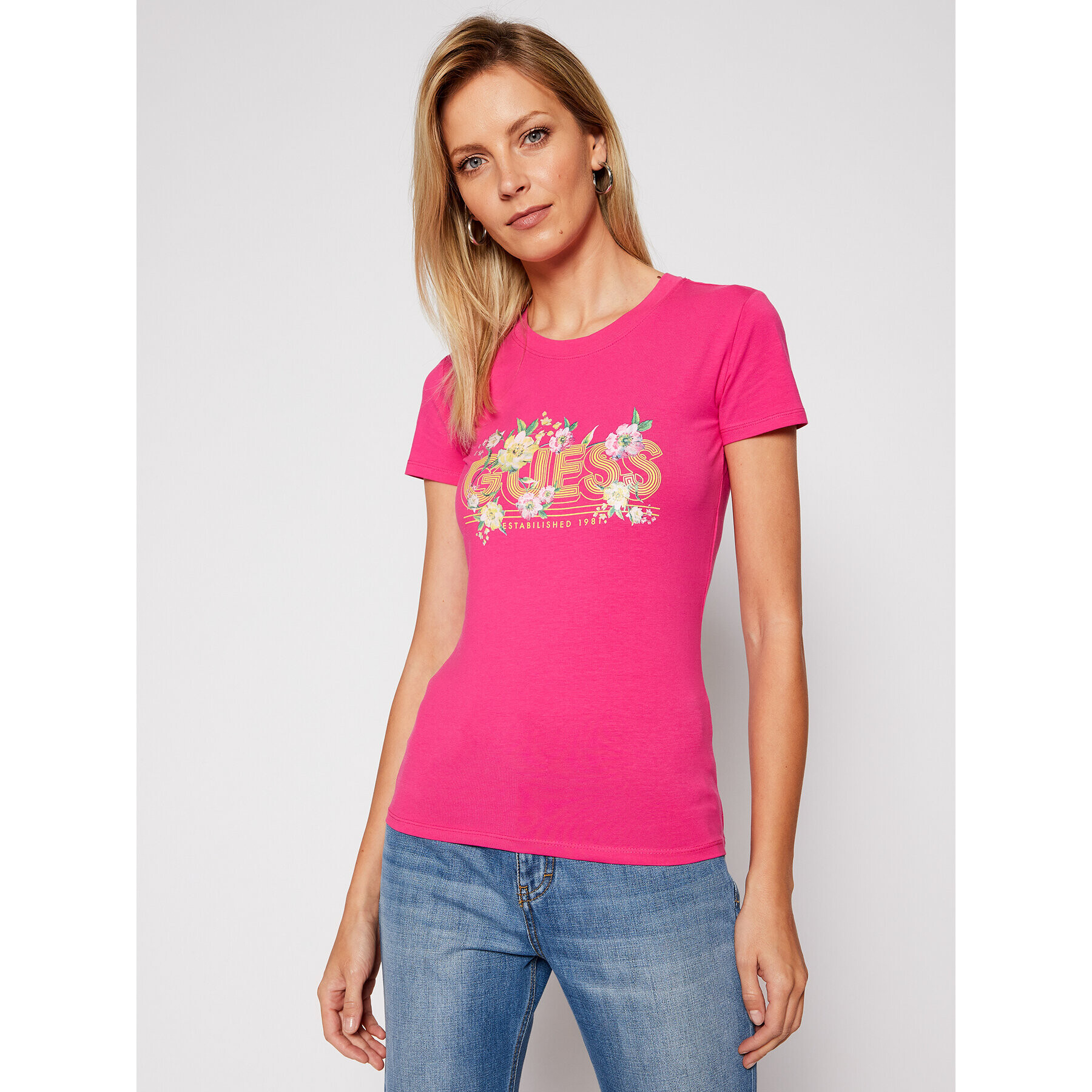 Guess Тишърт Janel W0BI71 J1300 Розов Slim Fit - Pepit.bg