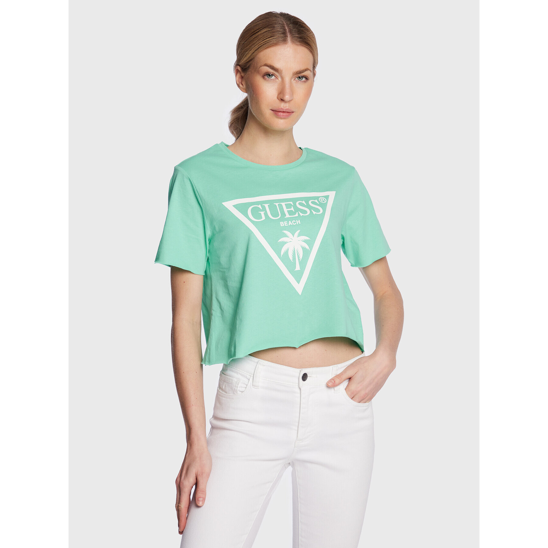 Guess Тишърт Logo E02I01 JA914 Зелен Boxy Fit - Pepit.bg