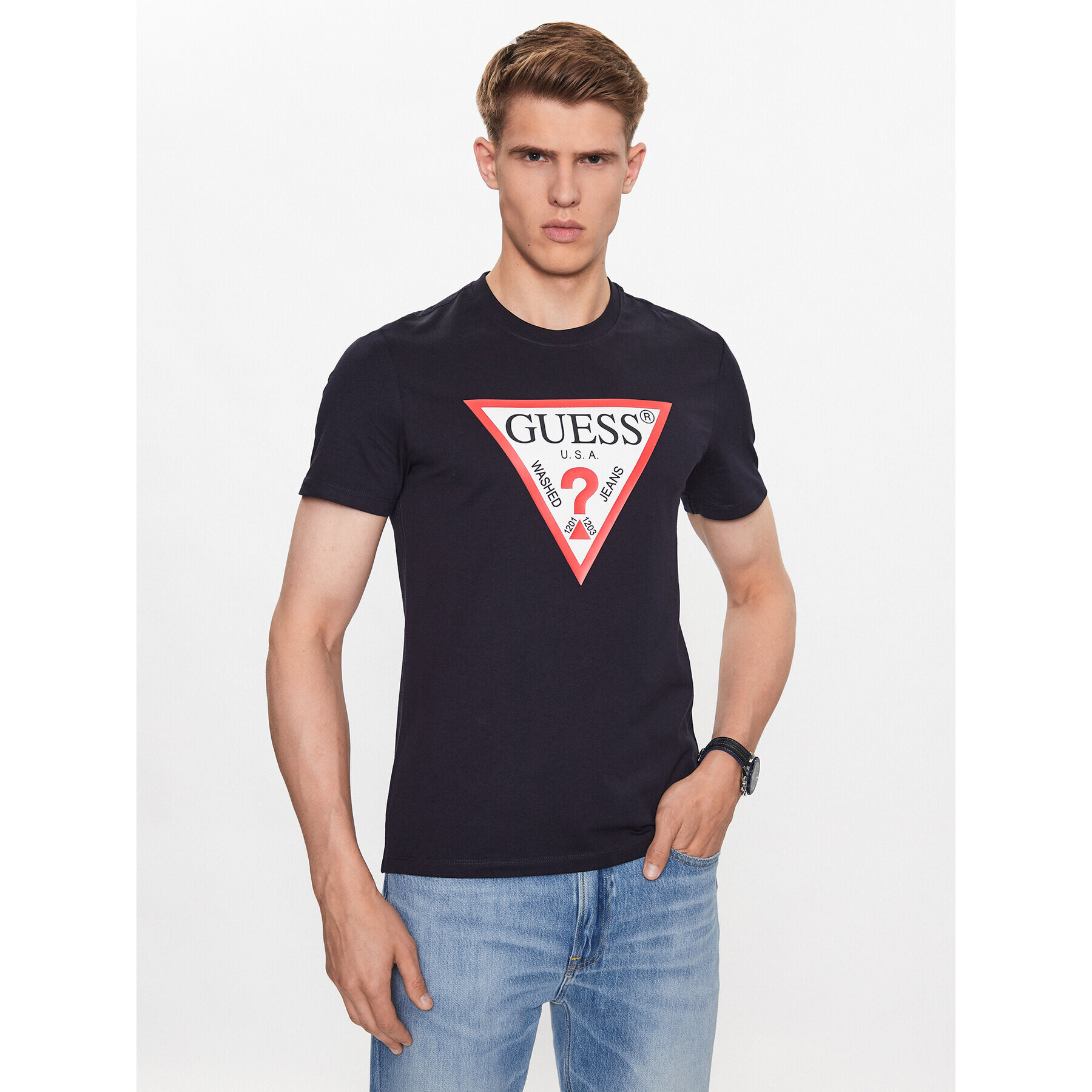 Guess Тишърт M2YI71 I3Z14 Тъмносин Slim Fit - Pepit.bg