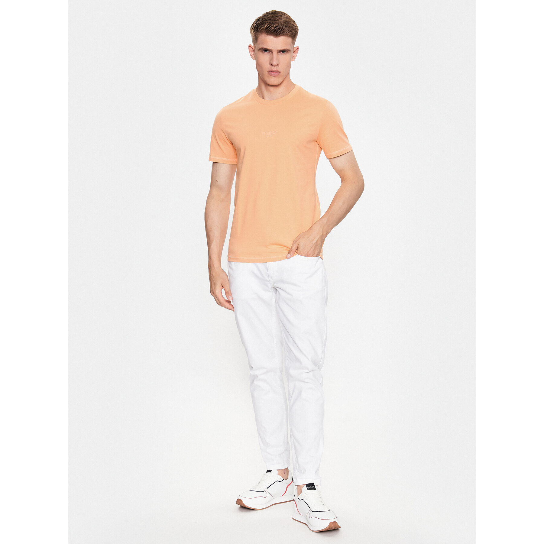 Guess Тишърт M2YI72 I3Z14 Оранжев Slim Fit - Pepit.bg