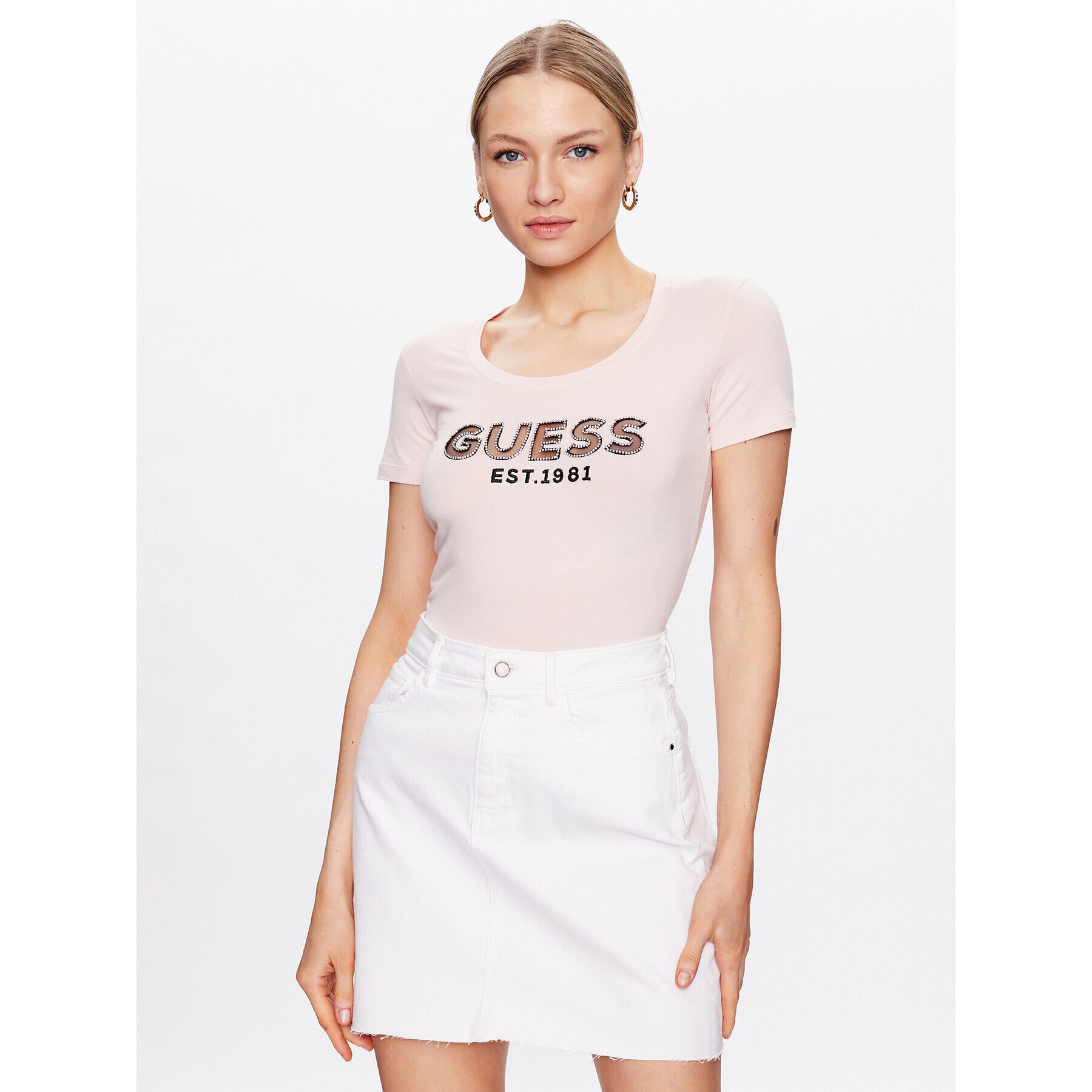 Guess Тишърт Mesh Logo W3GI35 J1300 Розов Slim Fit - Pepit.bg