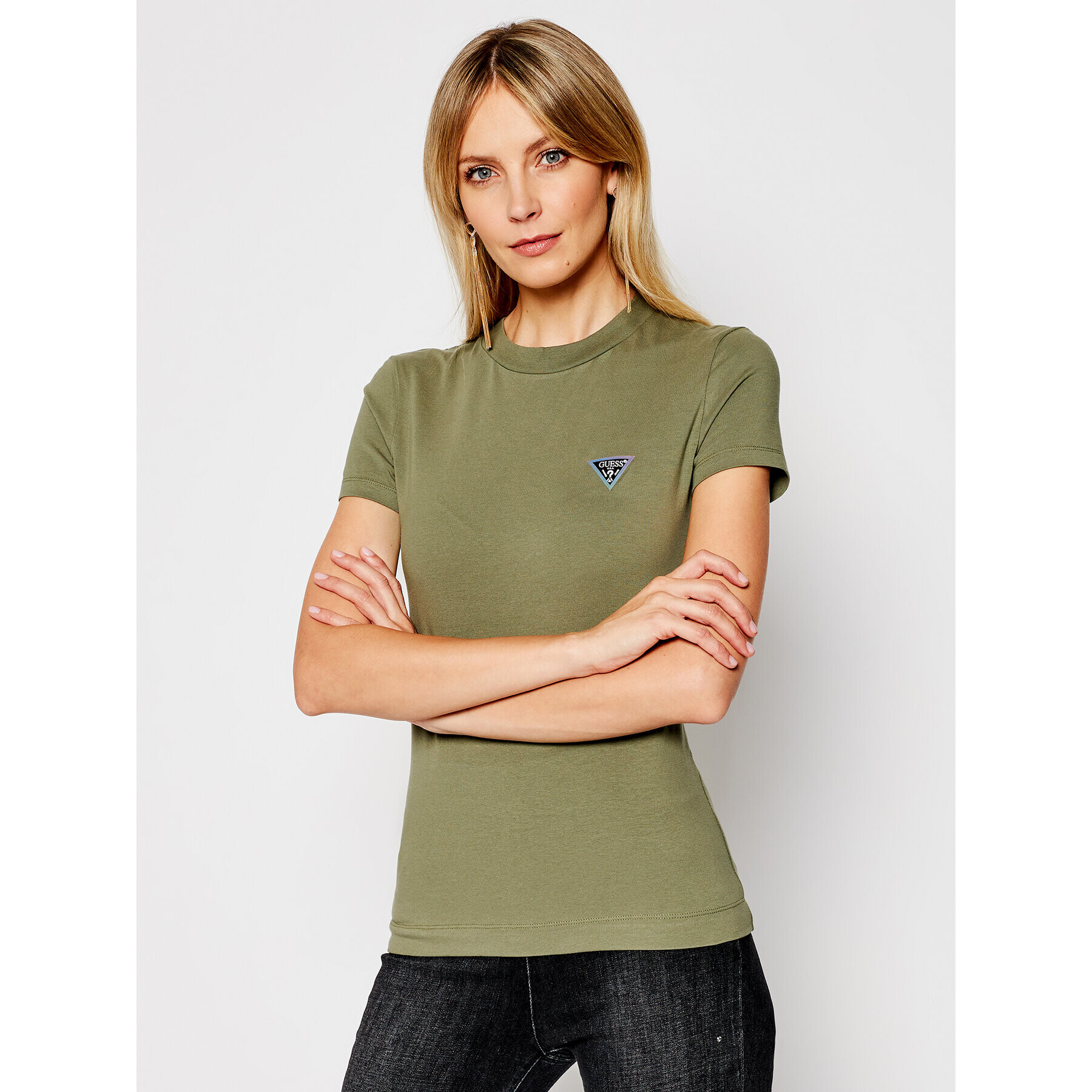 Guess Тишърт Mini Triangle Tee W1RI04 J1311 Зелен Slim Fit - Pepit.bg