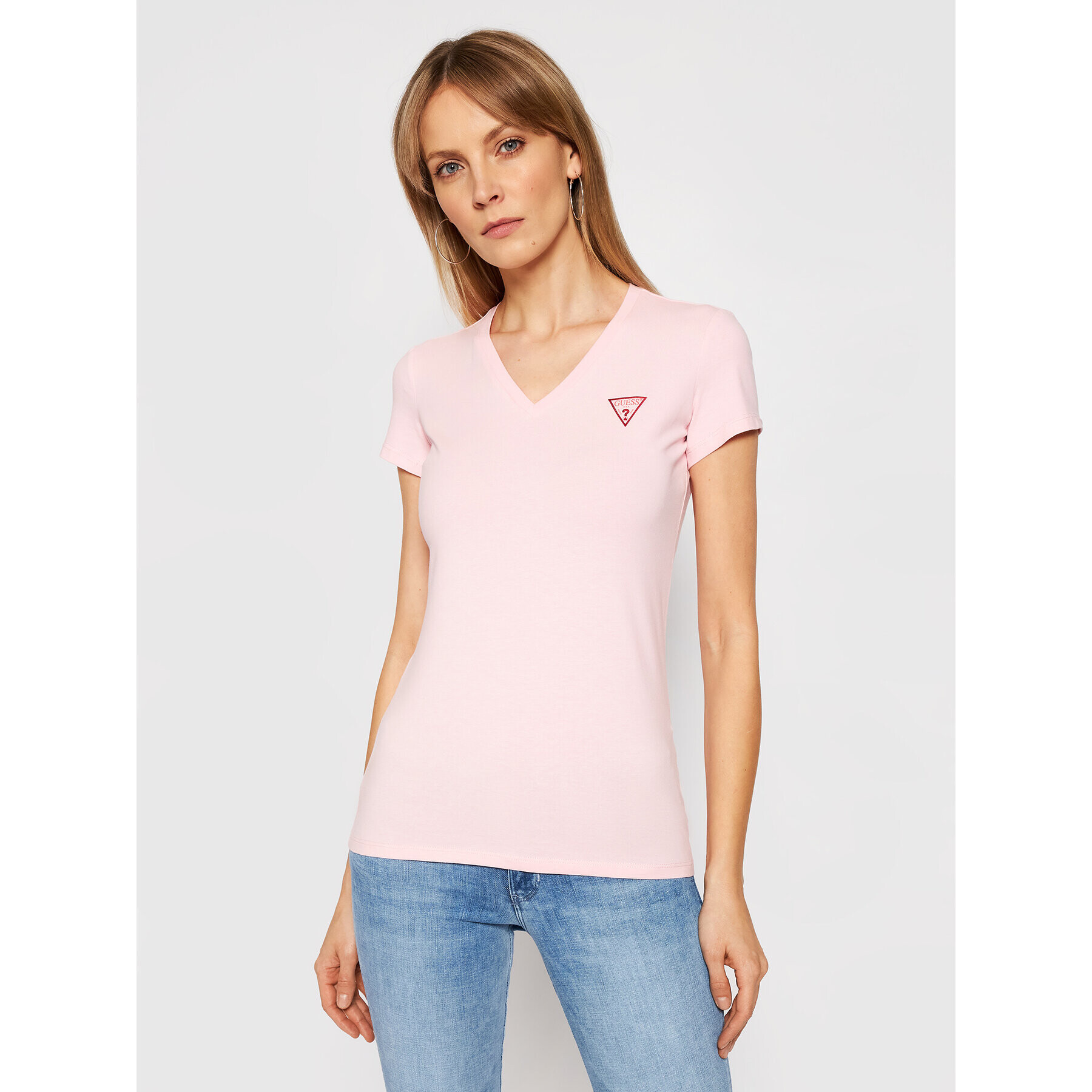 Guess Тишърт Mini Triangle W1GI17 J1311 Розов Slim Fit - Pepit.bg