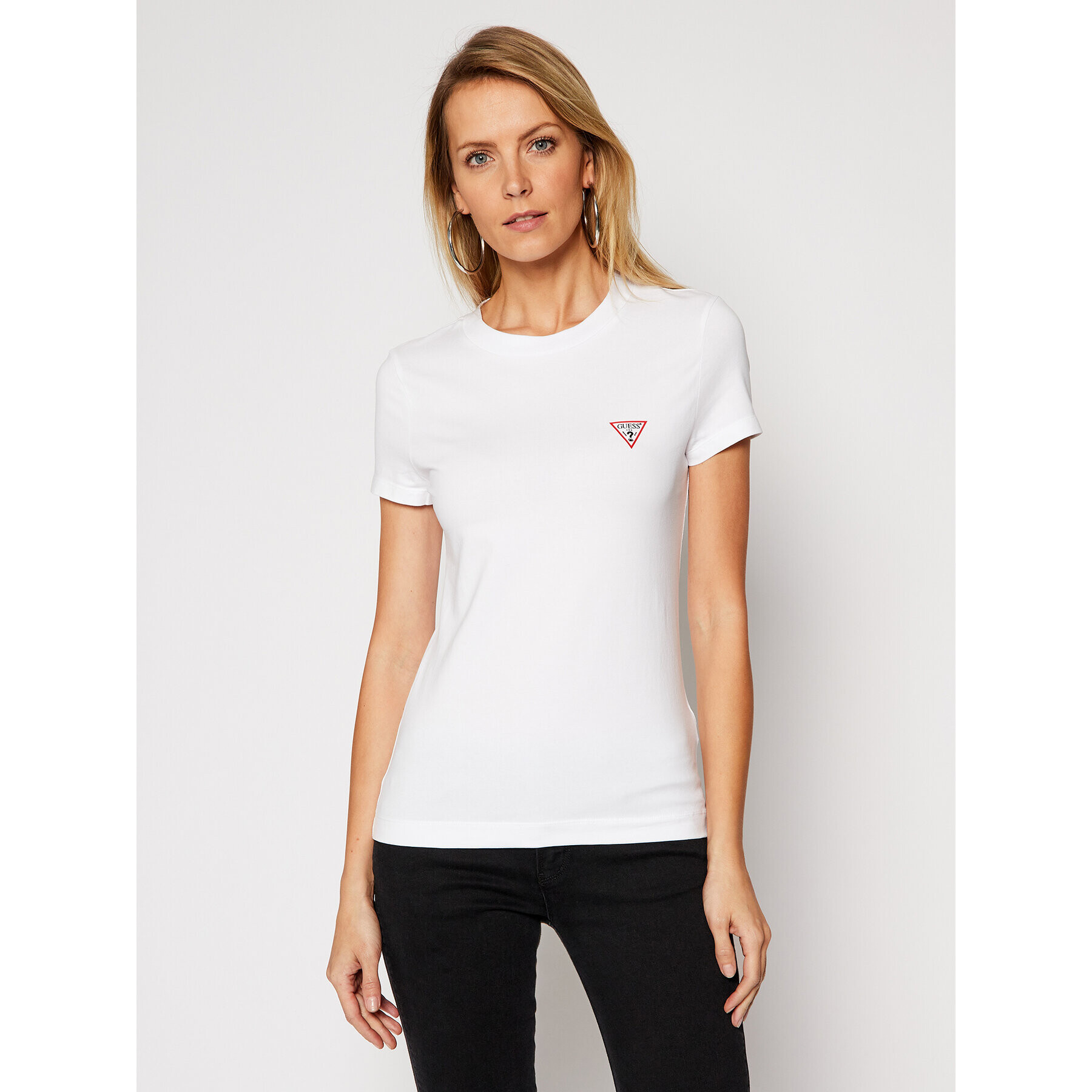 Guess Тишърт Mini Triangle W1RI04 J1311 Бял Slim Fit - Pepit.bg