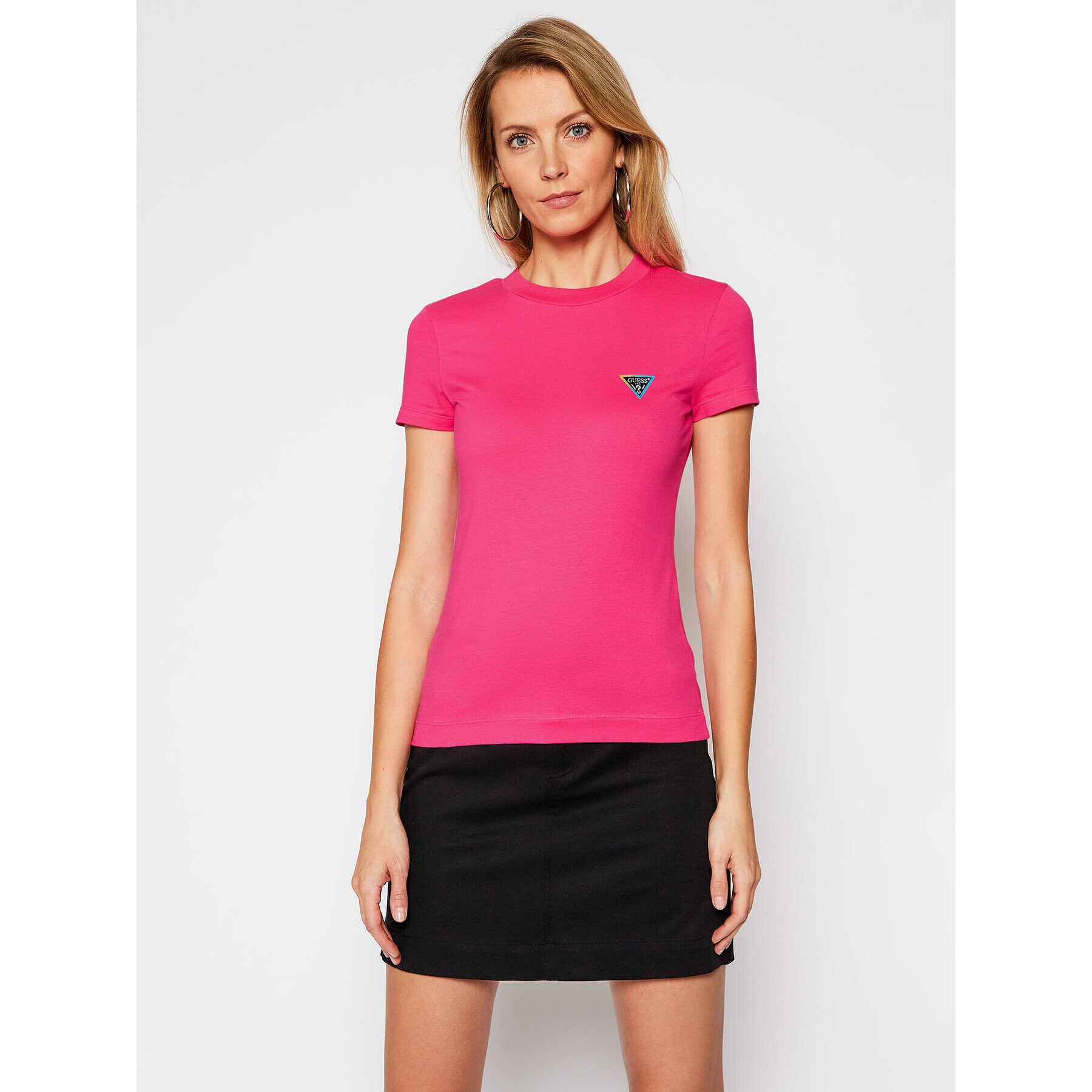 Guess Тишърт Mini Triangle W1RI04 J1311 Розов Slim Fit - Pepit.bg