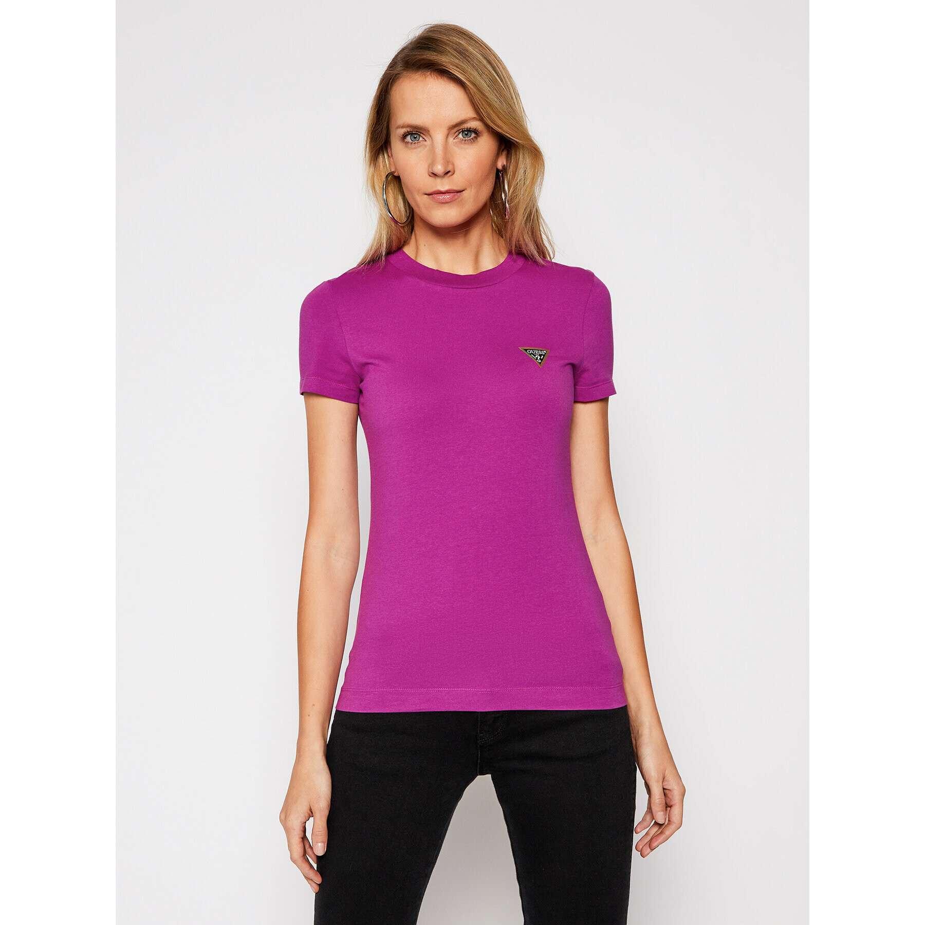 Guess Тишърт Mini Triangle W1RI04 J1311 Виолетов Slim Fit - Pepit.bg