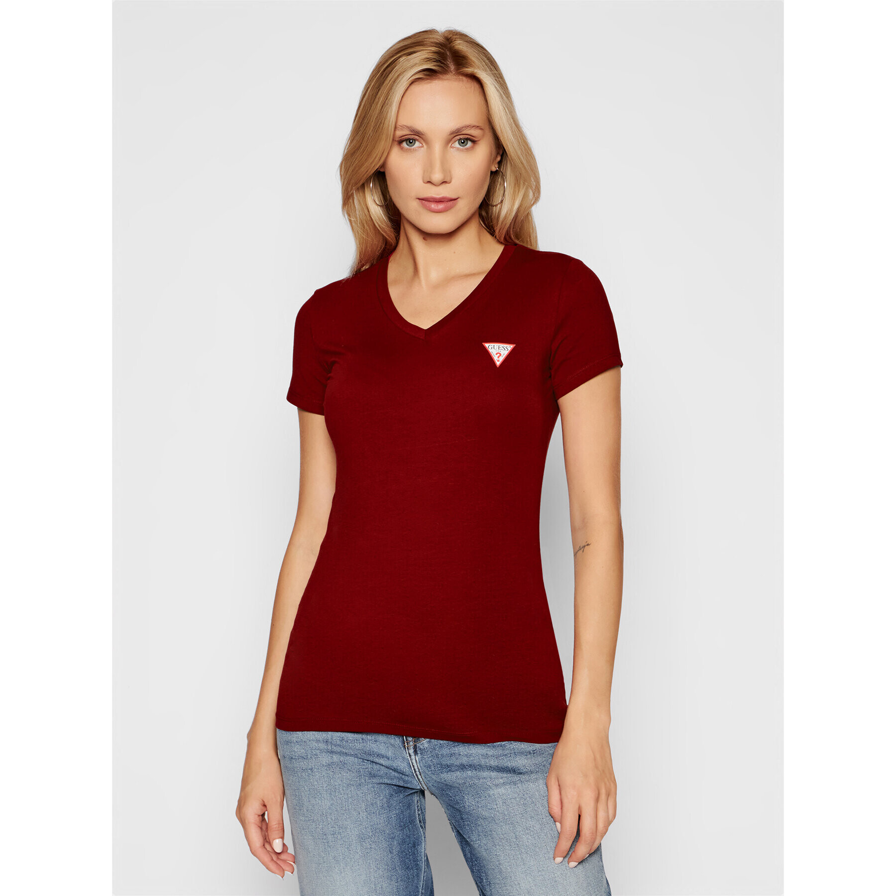 Guess Тишърт Mini Triangle W1YI1A J1311 Бордо Slim Fit - Pepit.bg