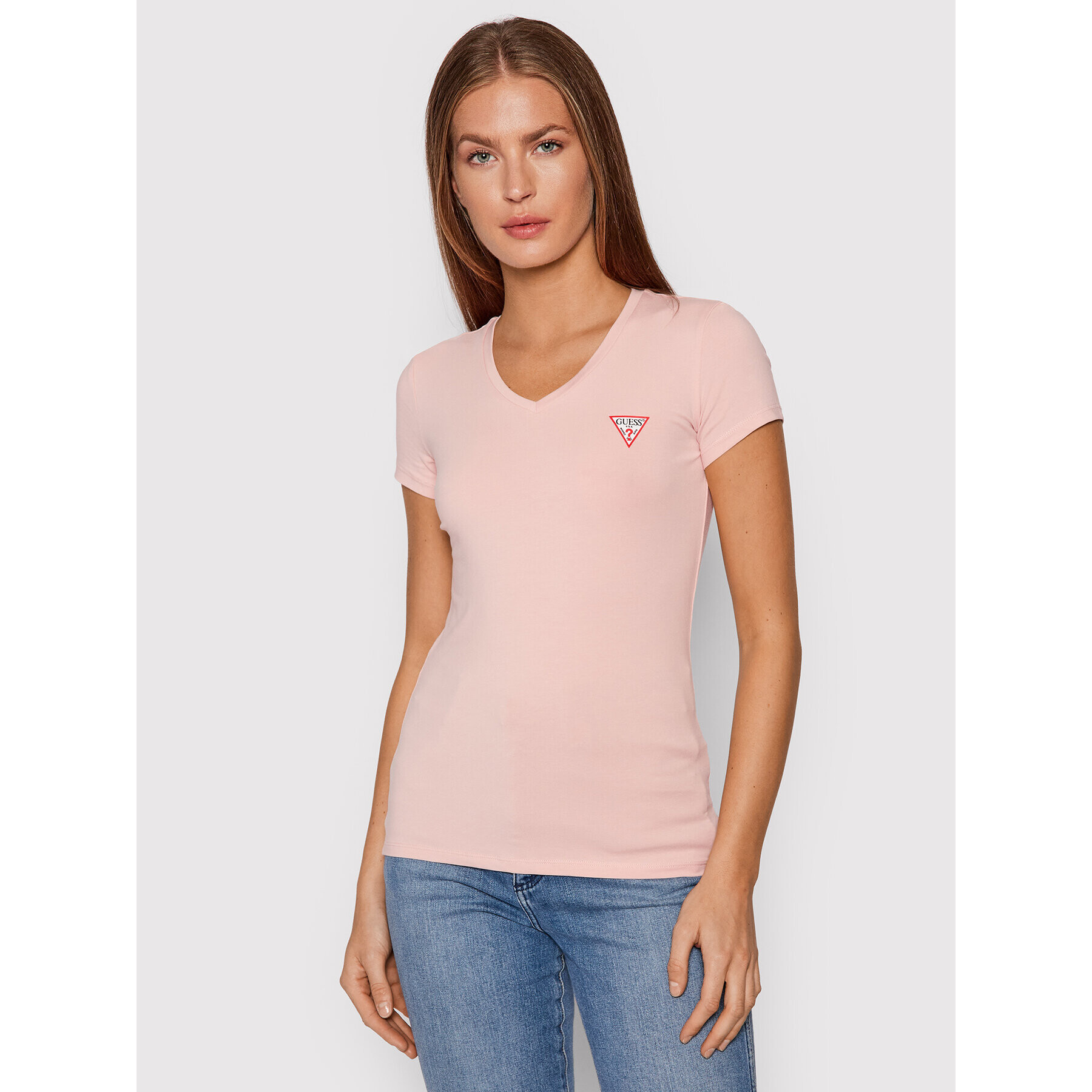 Guess Тишърт Mini Triangle W1YI1A J1311 Розов Slim Fit - Pepit.bg