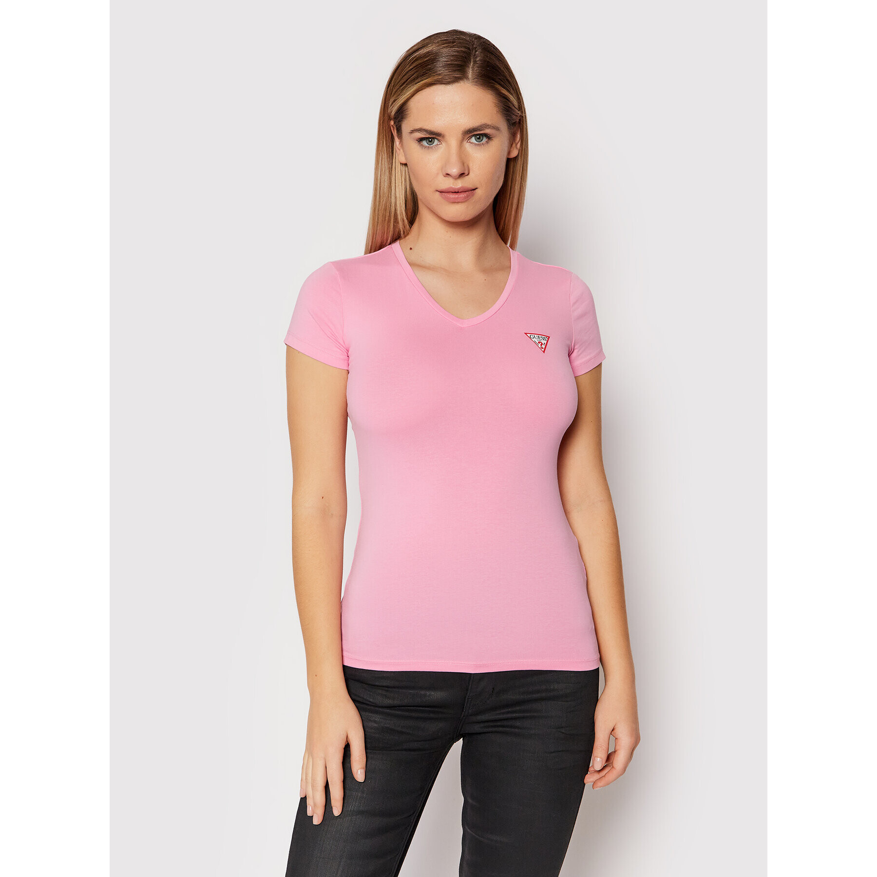 Guess Тишърт Mini Triangle W1YI1A J1311 Розов Slim Fit - Pepit.bg