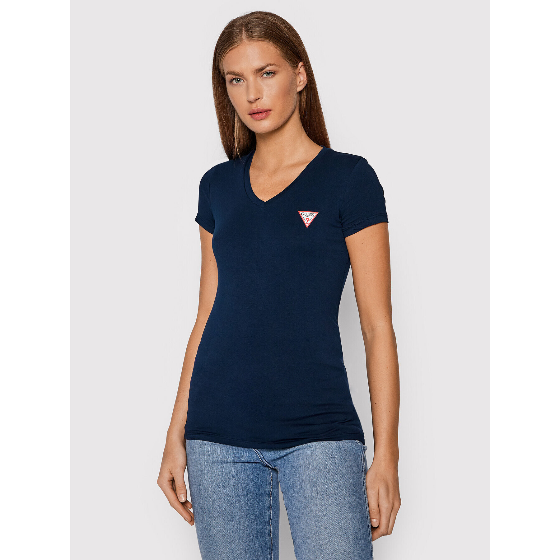 Guess Тишърт Mini Triangle W1YI1A J1311 Тъмносин Slim Fit - Pepit.bg