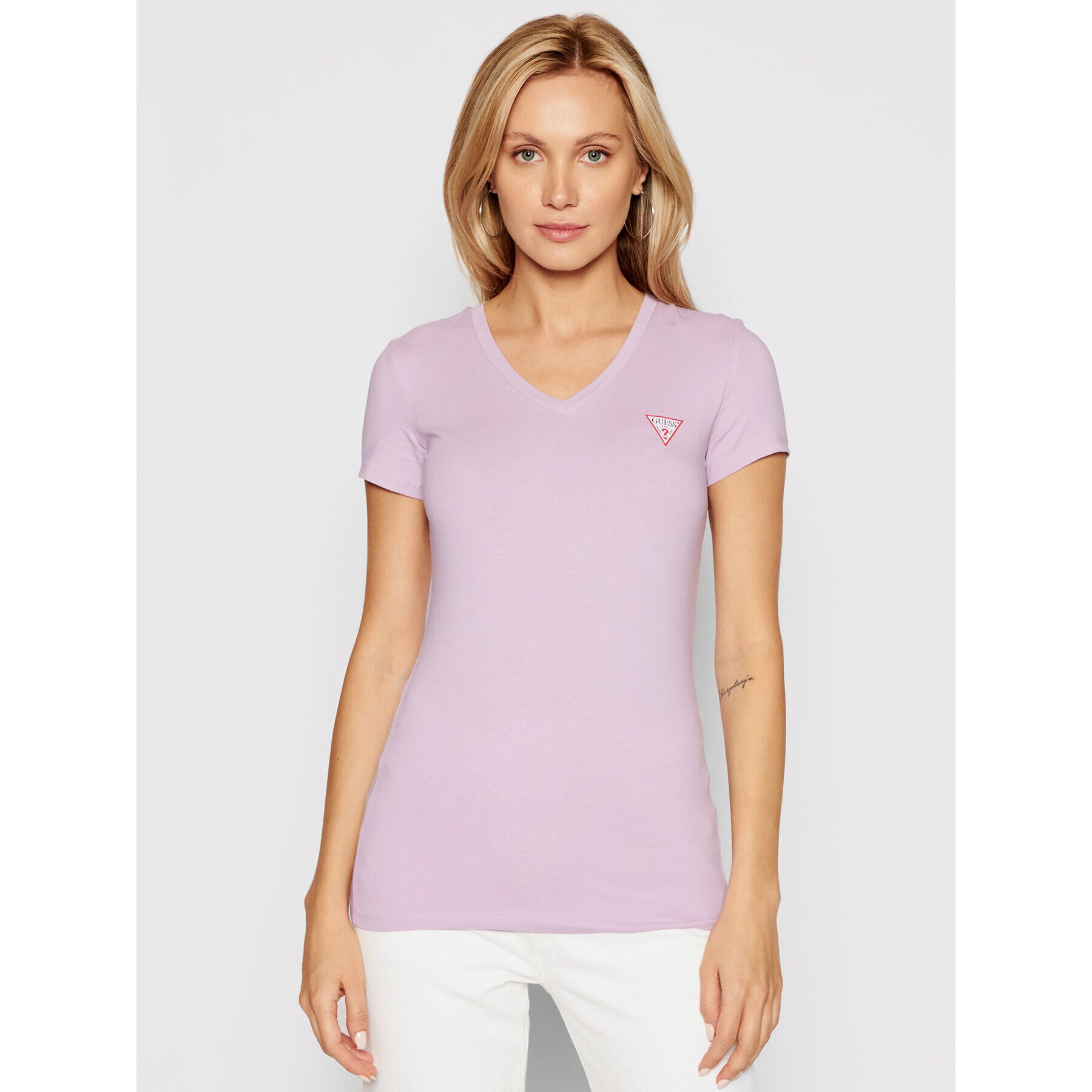 Guess Тишърт Mini Triangle W1YI1A J1311 Виолетов Slim Fit - Pepit.bg