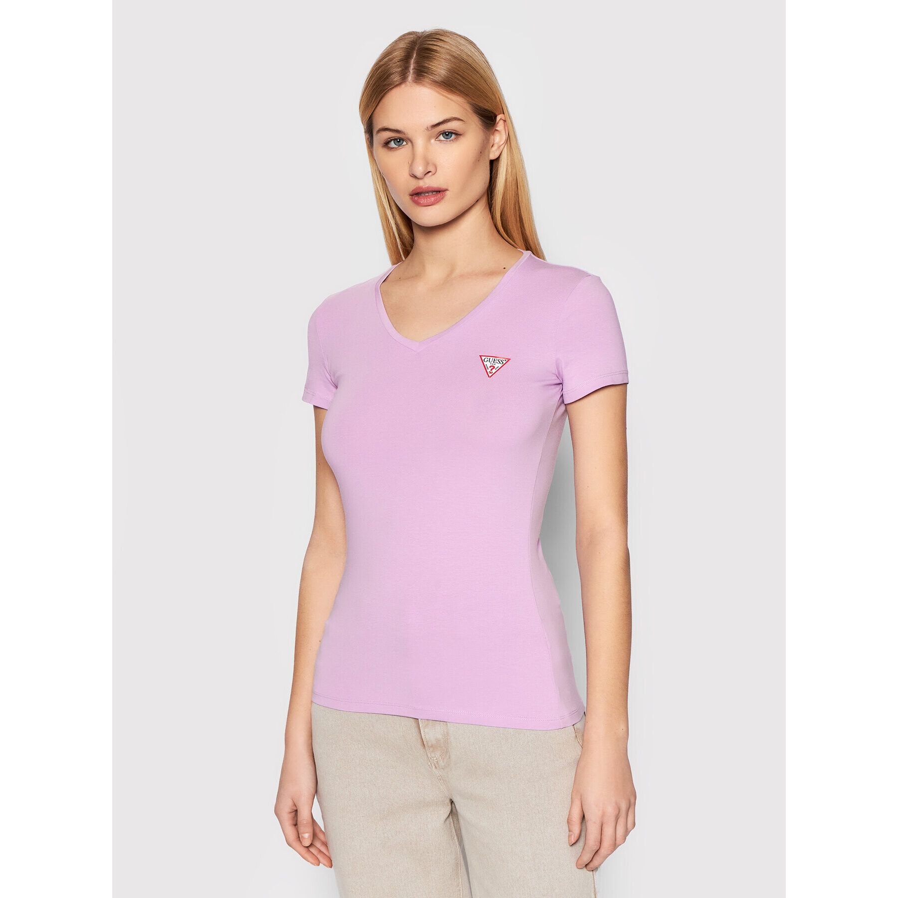 Guess Тишърт Mini Triangle W1YI1A J1311 Виолетов Slim Fit - Pepit.bg