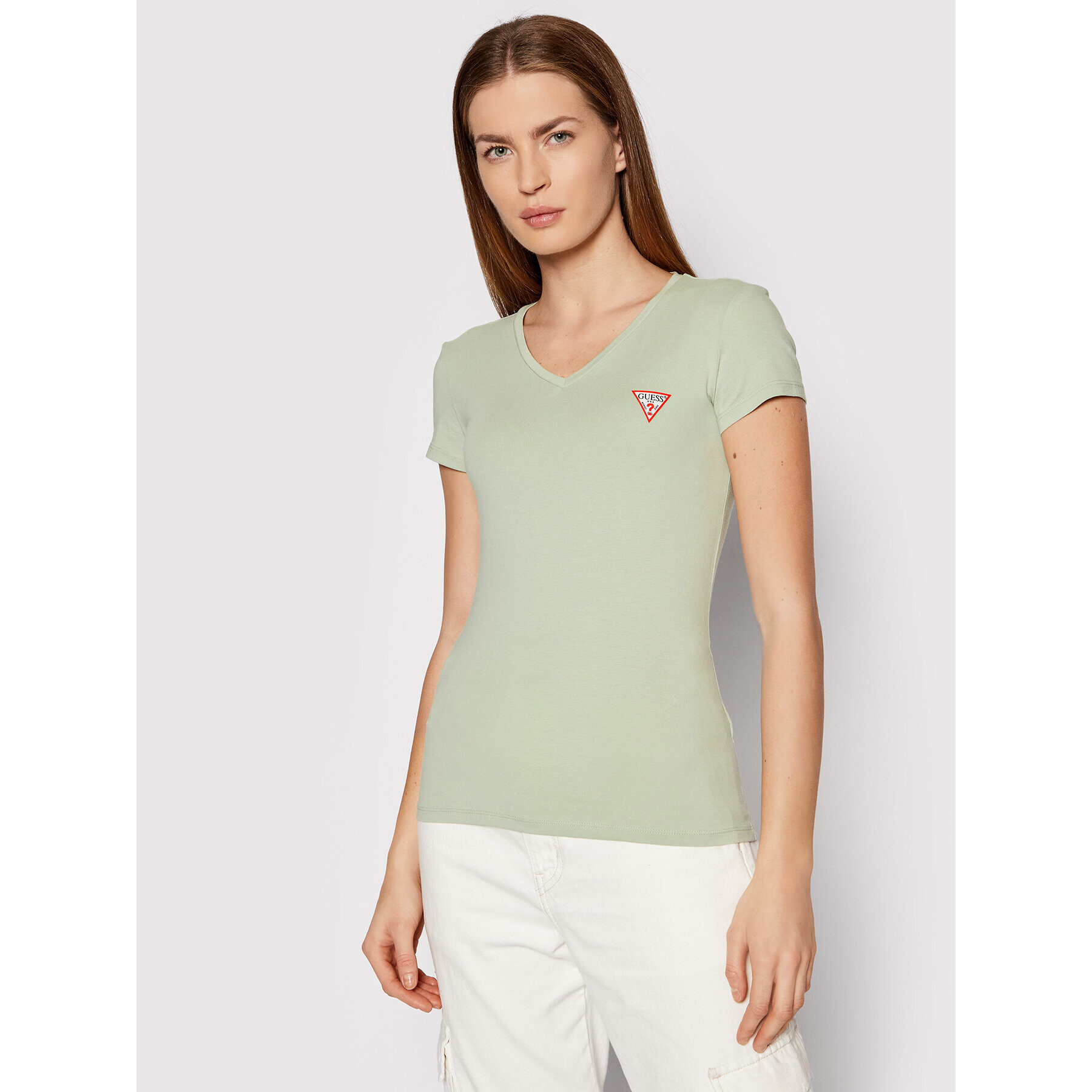 Guess Тишърт Mini Triangle W1YI1A J1311 Зелен Slim Fit - Pepit.bg