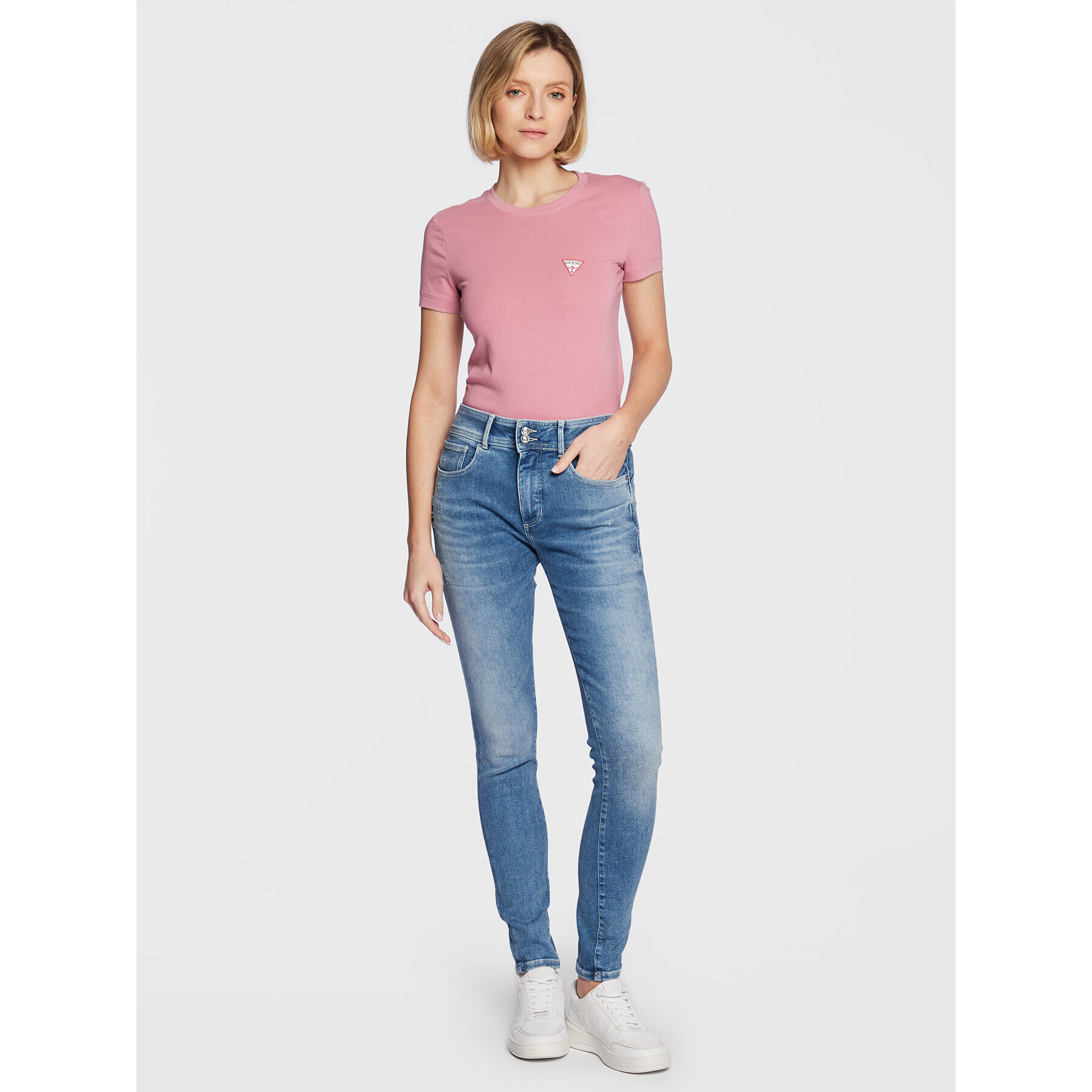 Guess Тишърт Mini Triangle W2YI44 J1311 Розов Slim Fit - Pepit.bg