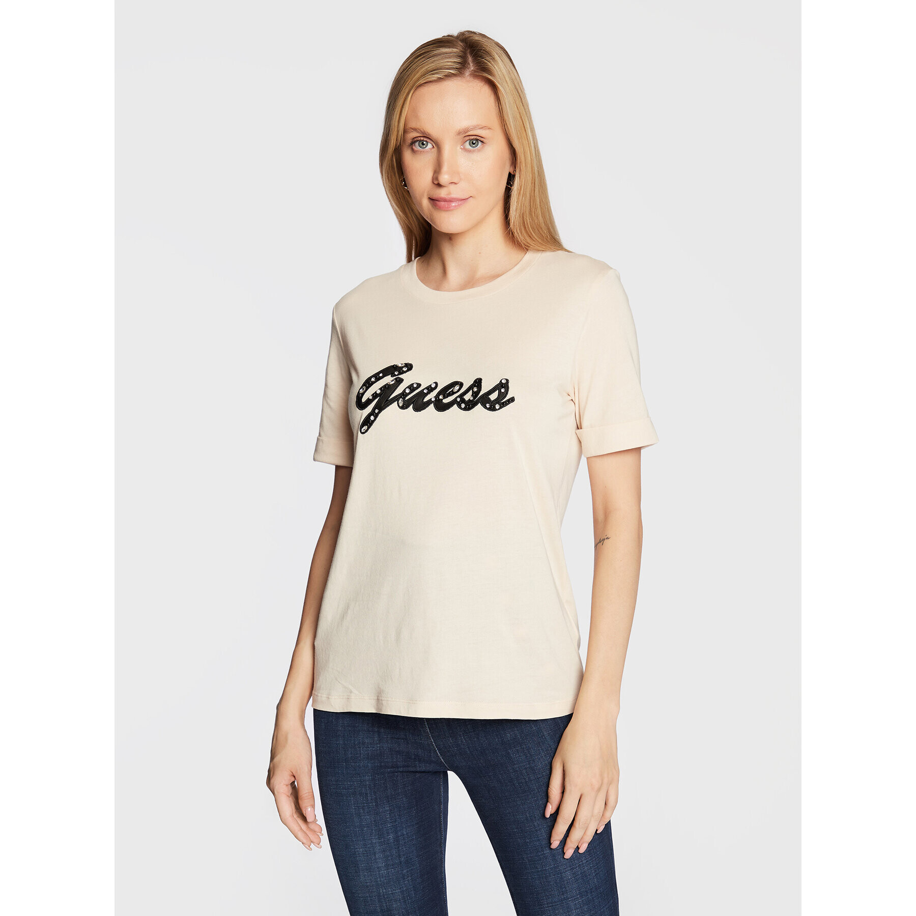 Guess Тишърт Nichita W2BI15 K46D1 Бежов Regular Fit - Pepit.bg