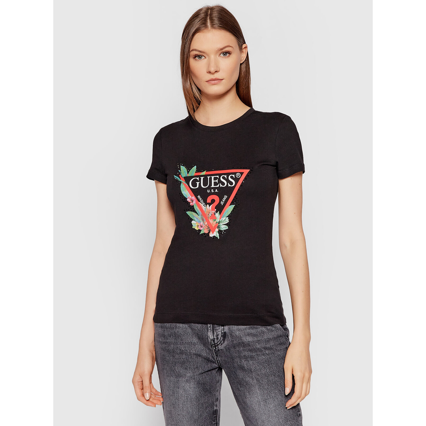 Guess Тишърт Nora W1YI98 JA911 Черен Slim Fit - Pepit.bg