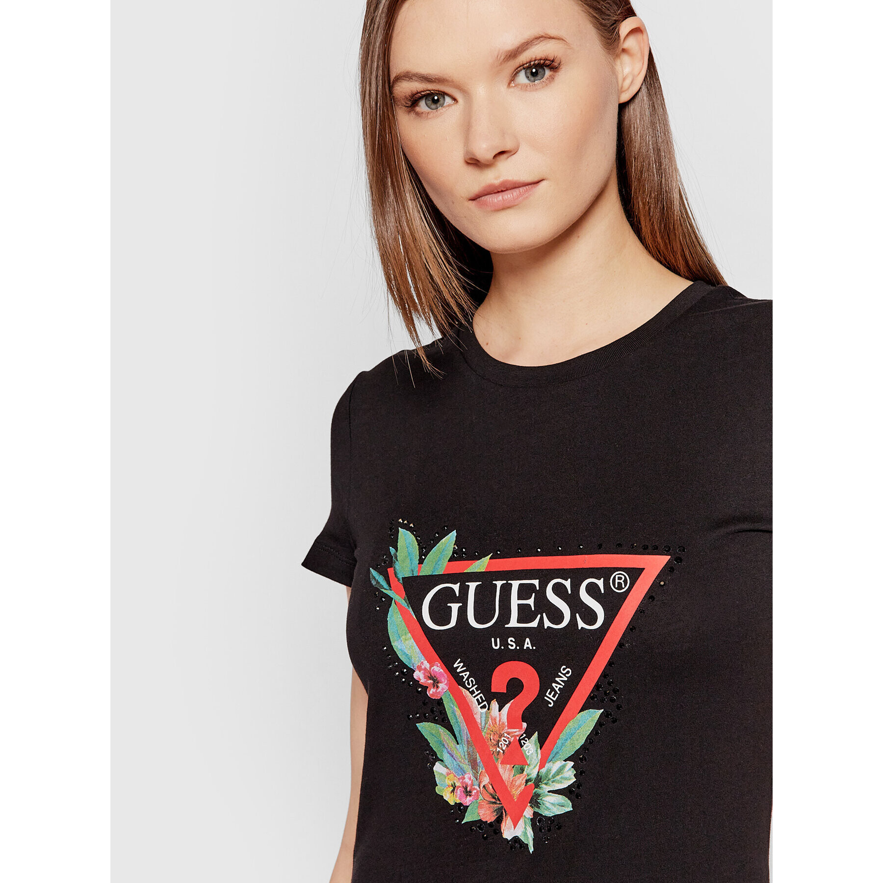 Guess Тишърт Nora W1YI98 JA911 Черен Slim Fit - Pepit.bg