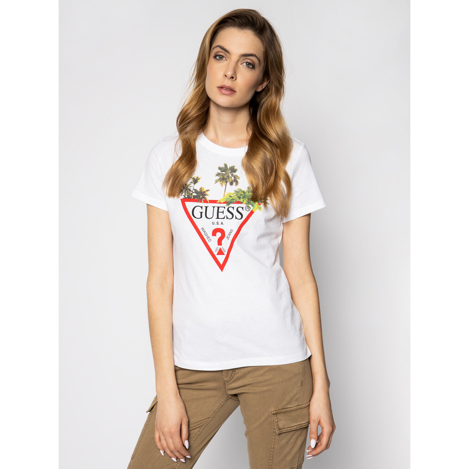 Guess Тишърт Palms Triangle W0GI52 JA900 Бял Regular Fit - Pepit.bg