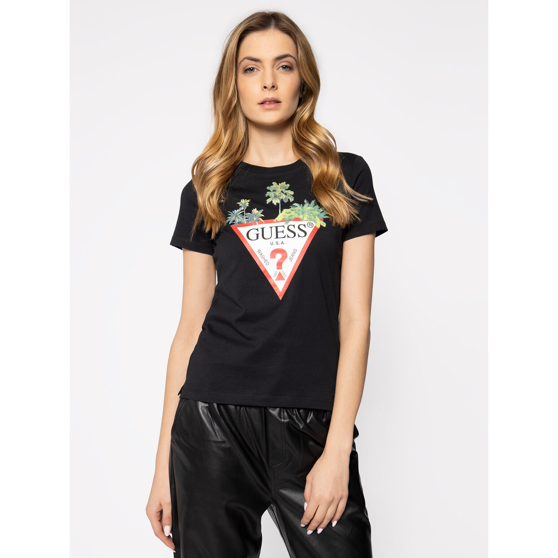 Guess Тишърт Palms Triangle W0GI52 JA900 Черен Regular Fit - Pepit.bg