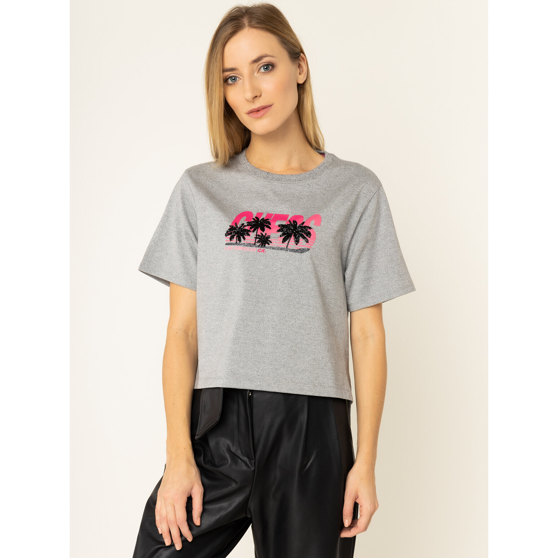 Guess Тишърт Palms W01I0B K9EM0 Сив Regular Fit - Pepit.bg