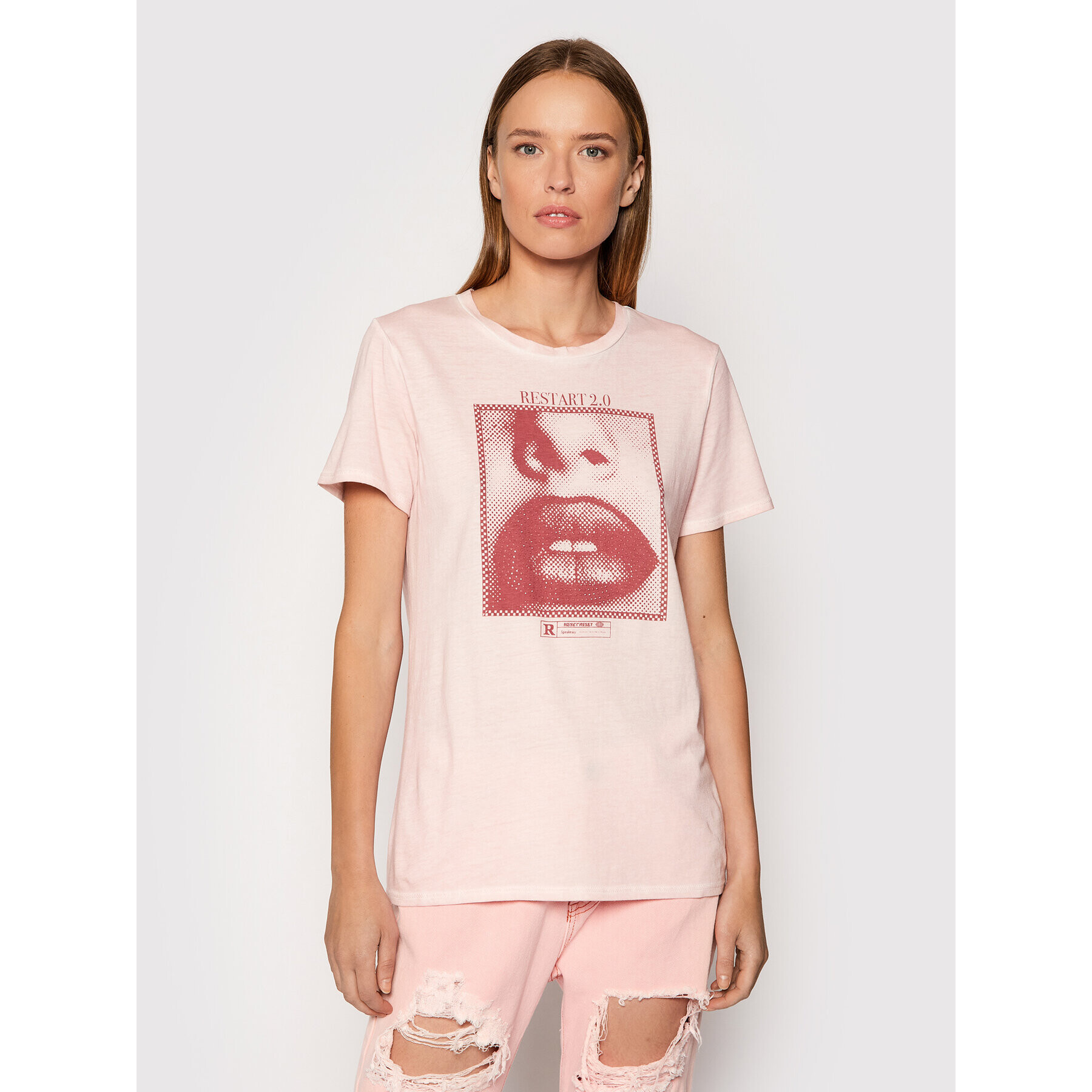 Guess Тишърт Pixel Lip Easy W1BI28 K9SN1 Розов Regular Fit - Pepit.bg