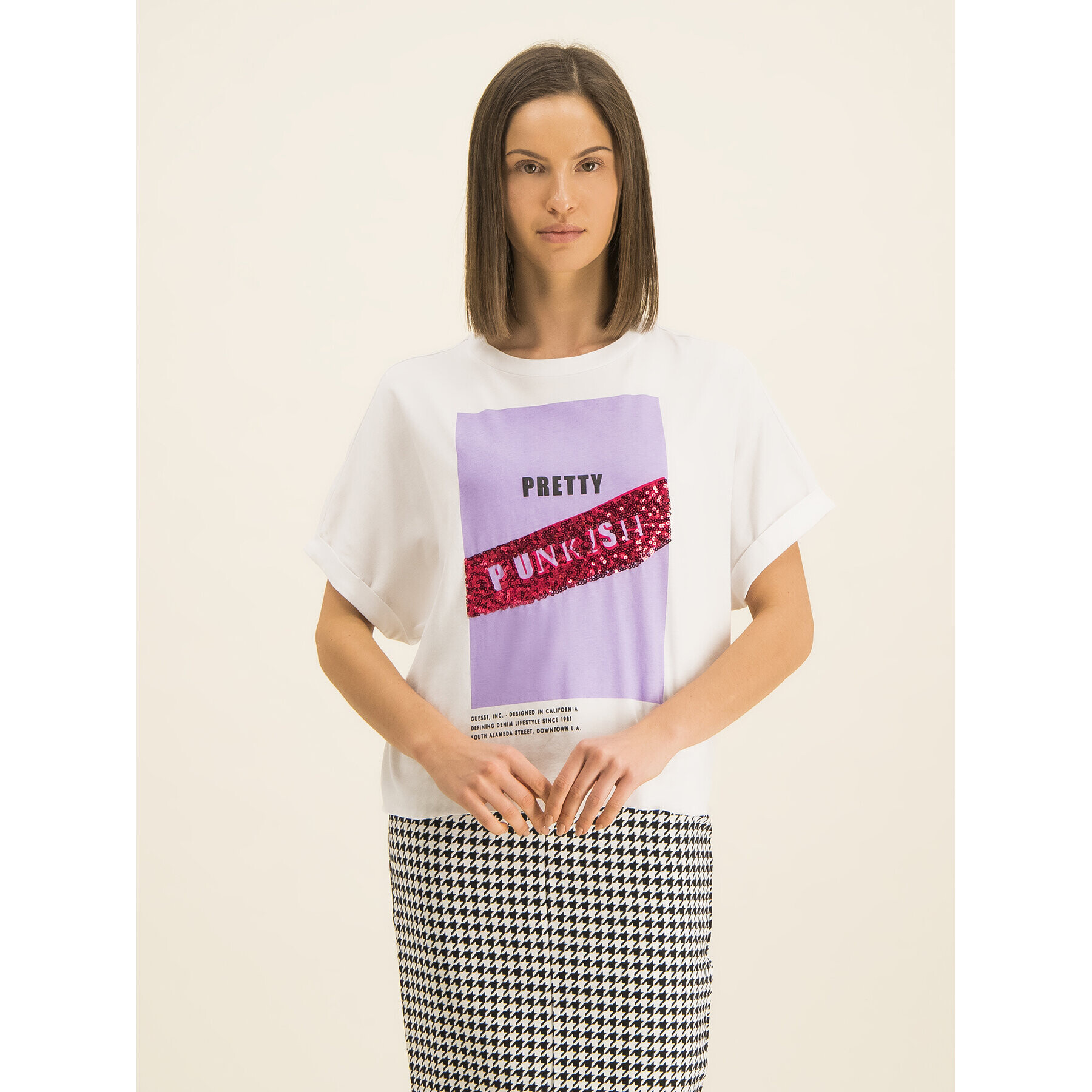 Guess Тишърт Punk W01I0K I3Z00 Бял Oversize - Pepit.bg