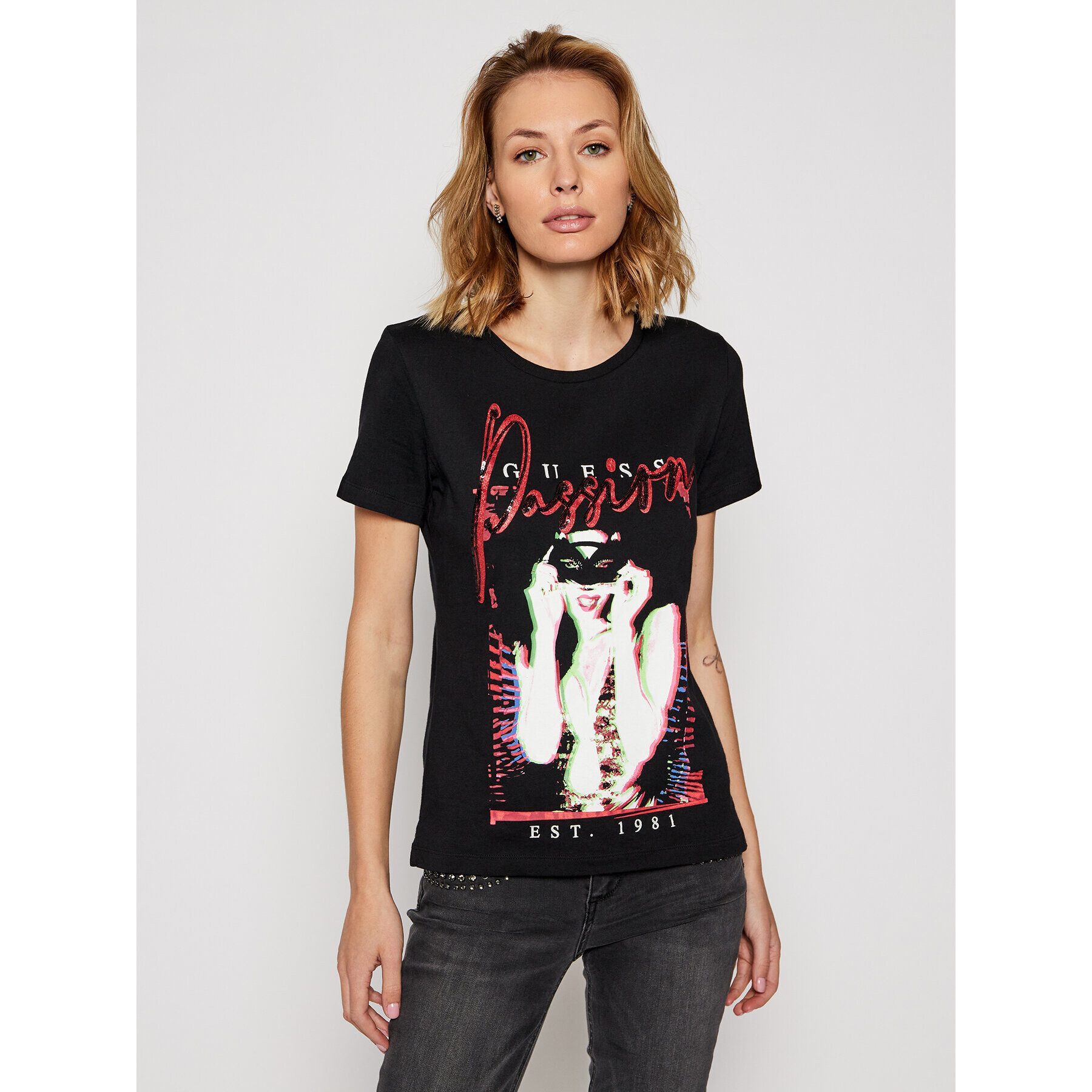 Guess Тишърт Rafaela W0BI09 I3Z00 Черен Regular Fit - Pepit.bg