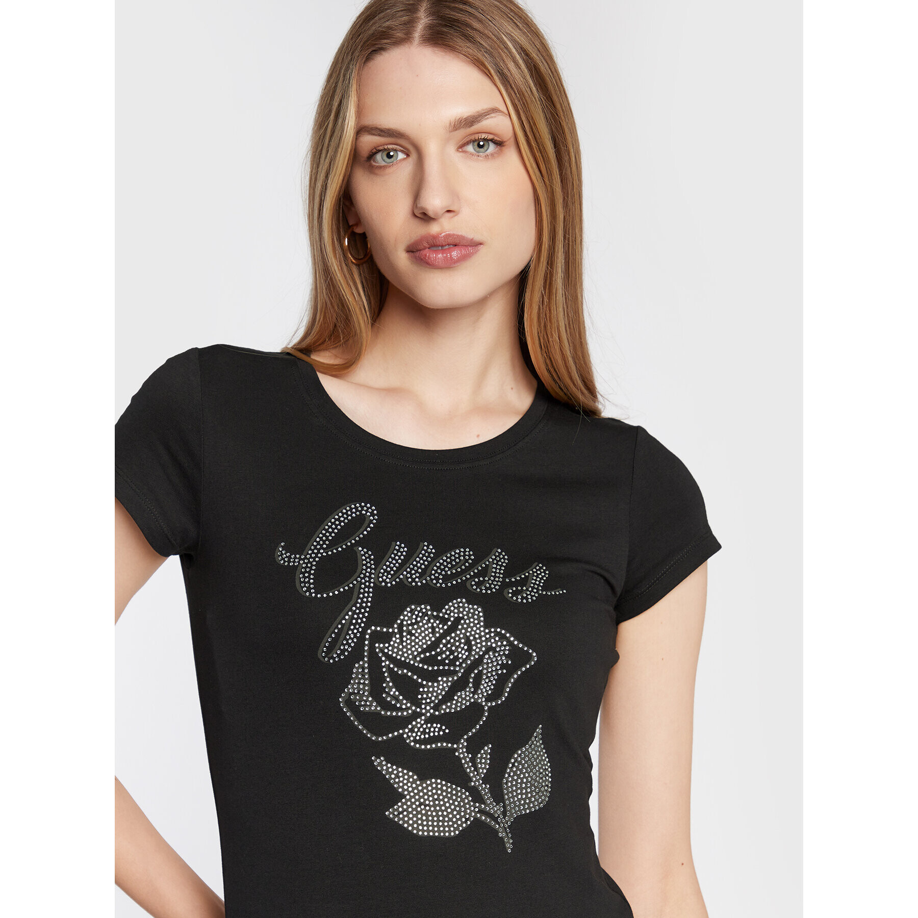 Guess Тишърт Rose Logo W2BI29 KA0Q3 Черен Slim Fit - Pepit.bg