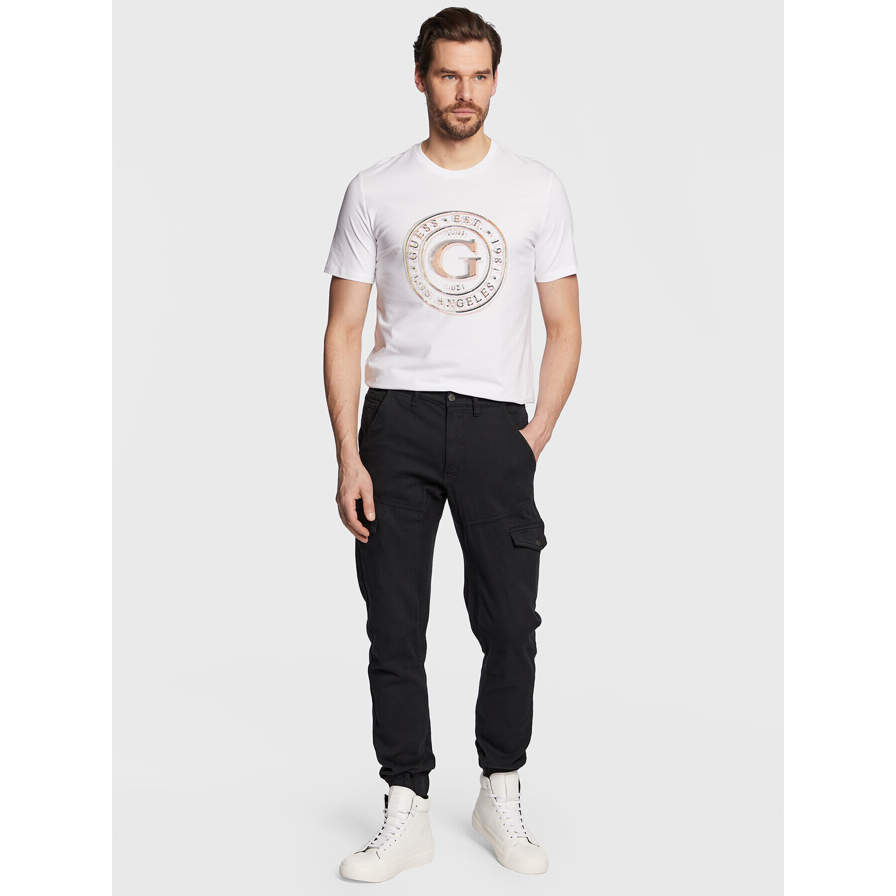 Guess Тишърт Round Logo M3GI11 J1314 Бял Slim Fit - Pepit.bg