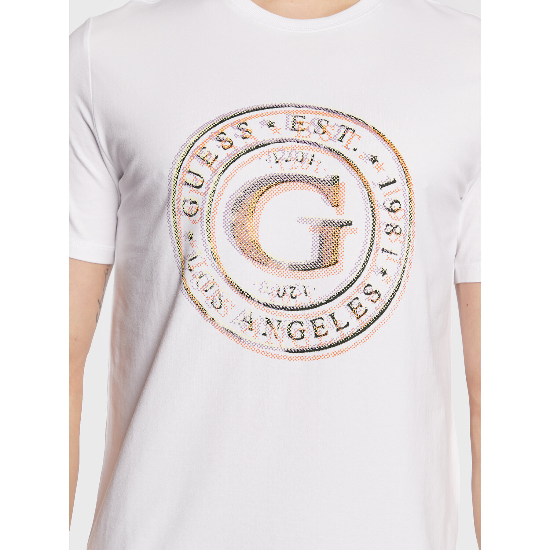 Guess Тишърт Round Logo M3GI11 J1314 Бял Slim Fit - Pepit.bg