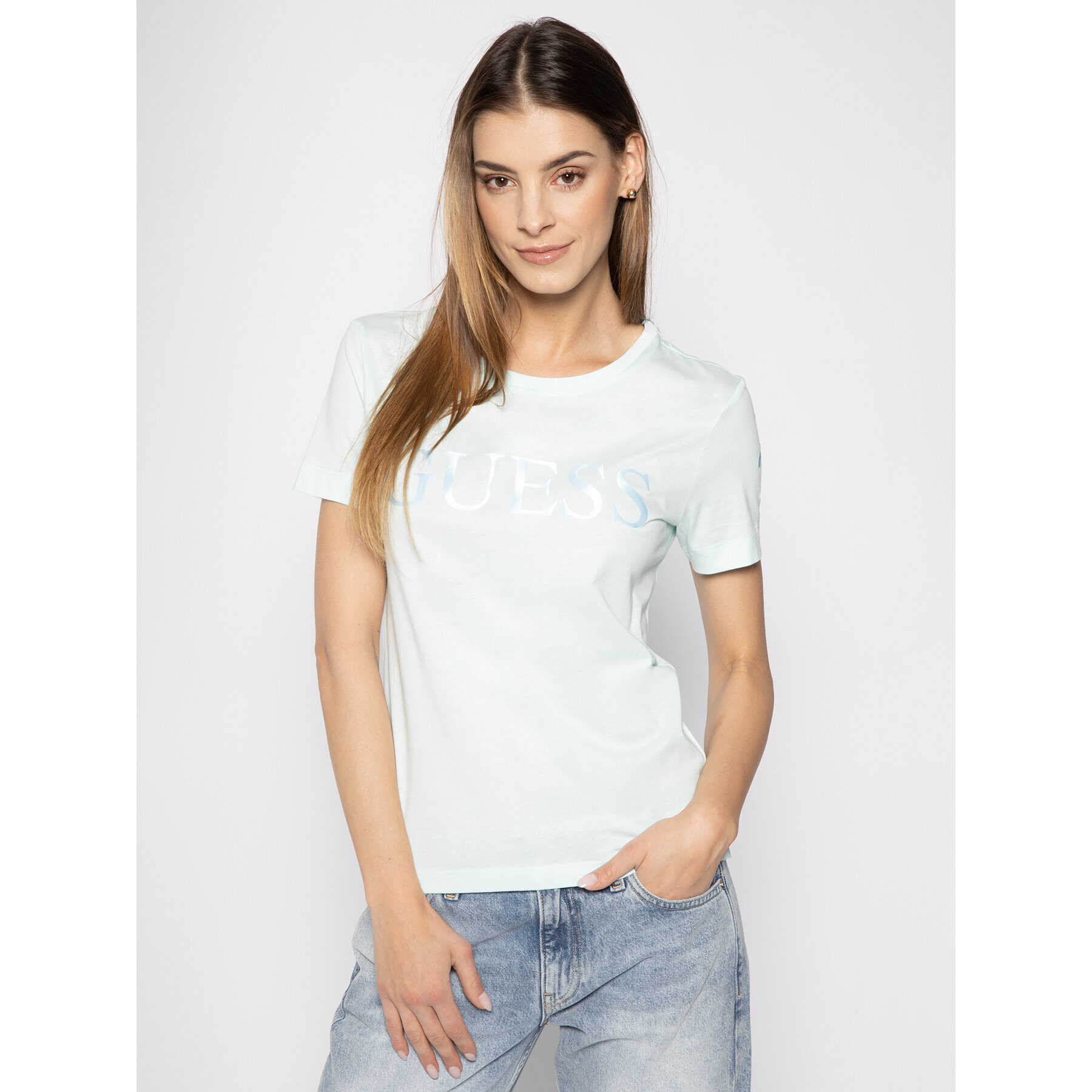 Guess Тишърт Satinette Tee W0GI18 K46D0 Син Regular Fit - Pepit.bg