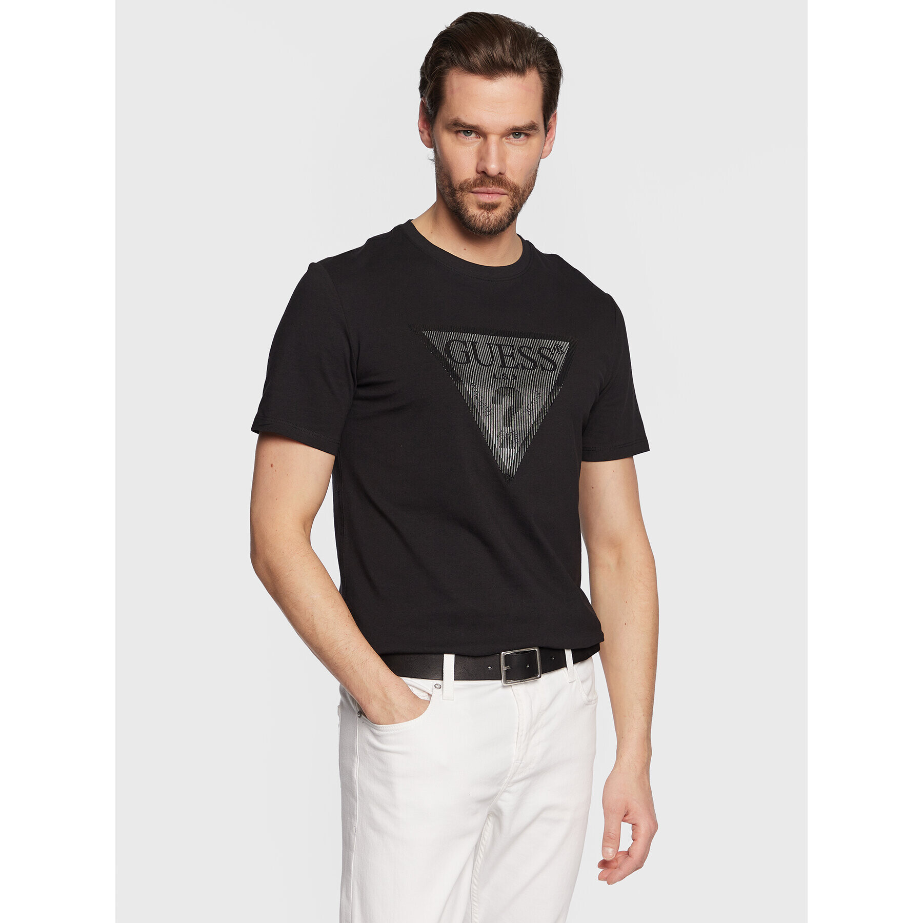 Guess Тишърт Shiny Gel Triangle M3GI33 J1314 Черен Slim Fit - Pepit.bg